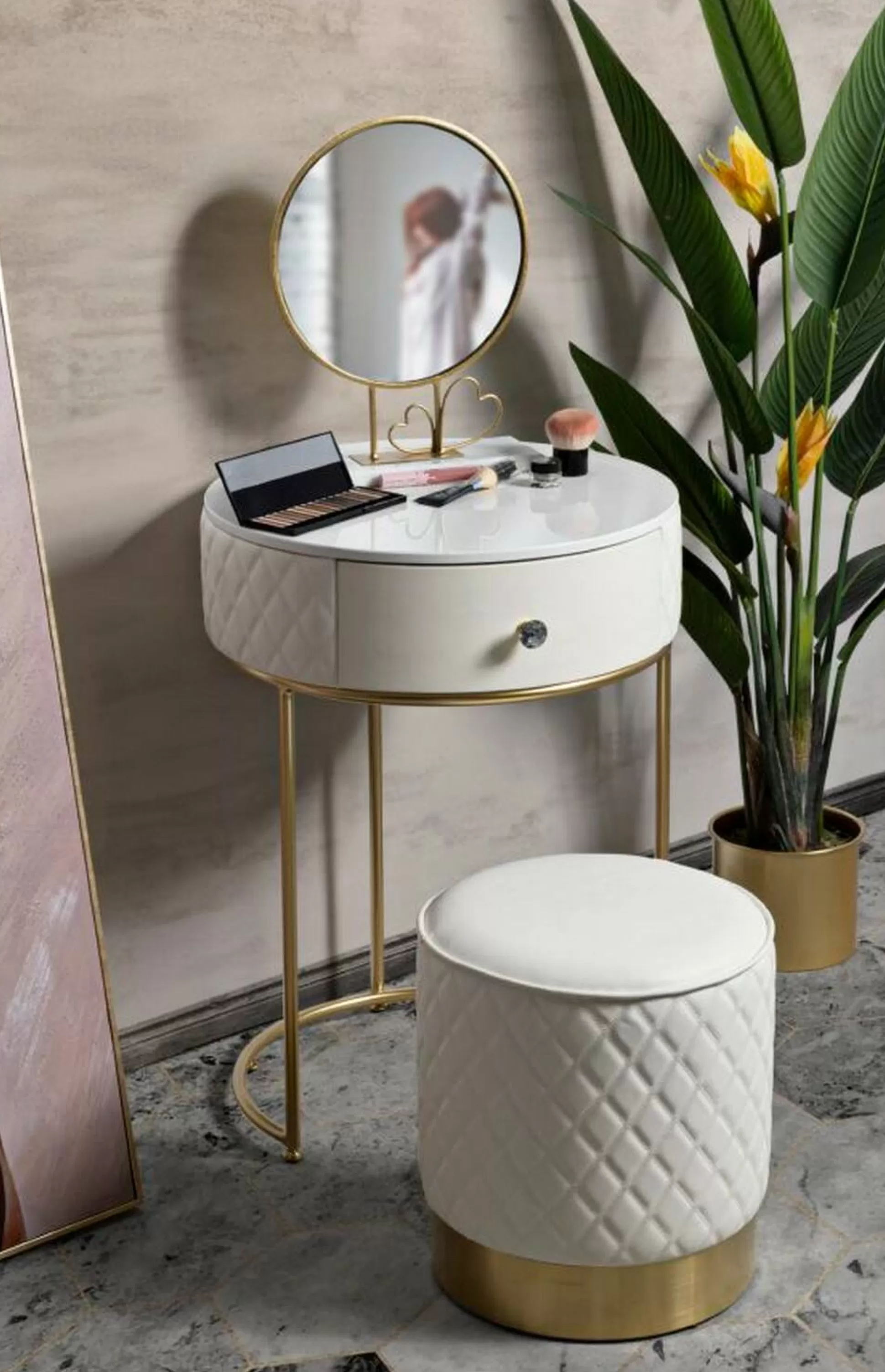 Dmora Consolle<Consolle Miscano, 52x52 h70 cm, Bianco e Oro