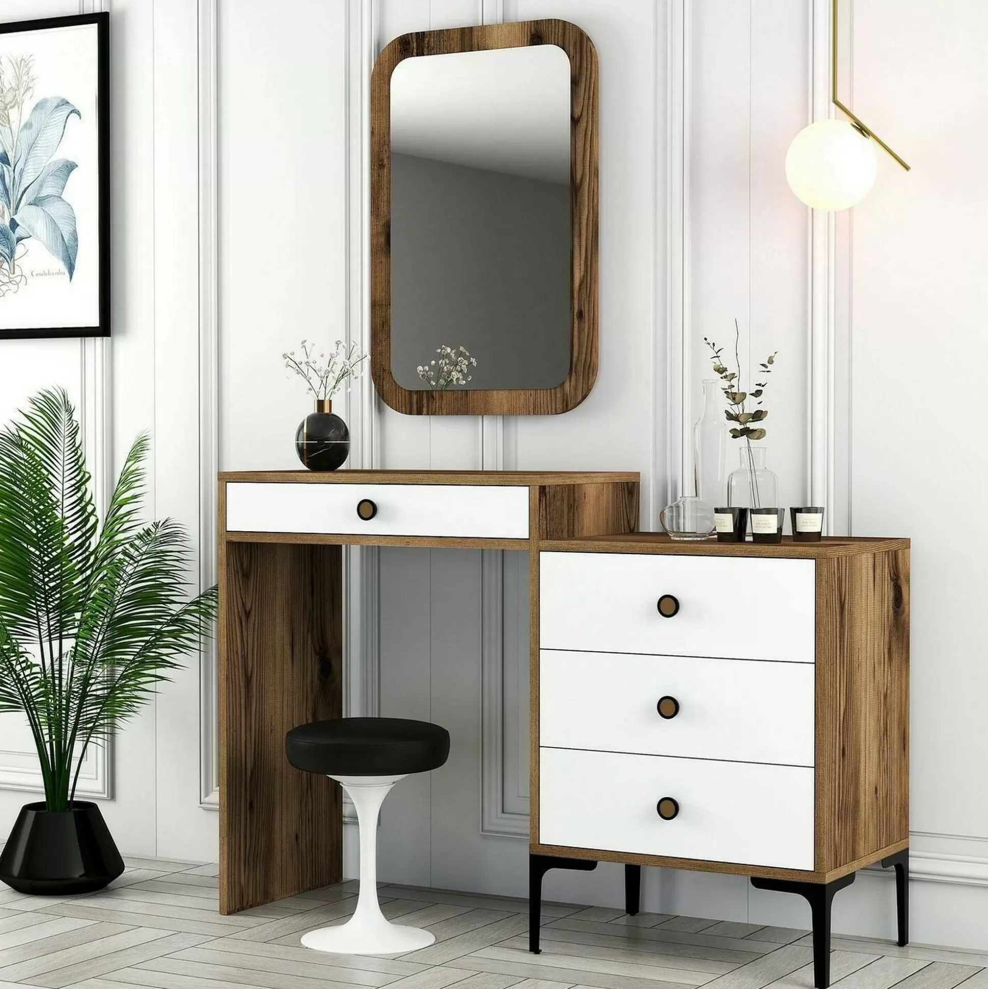 Dmora Consolle<Consolle Namtheun, 124x40h85 cm, Noce e Bianco
