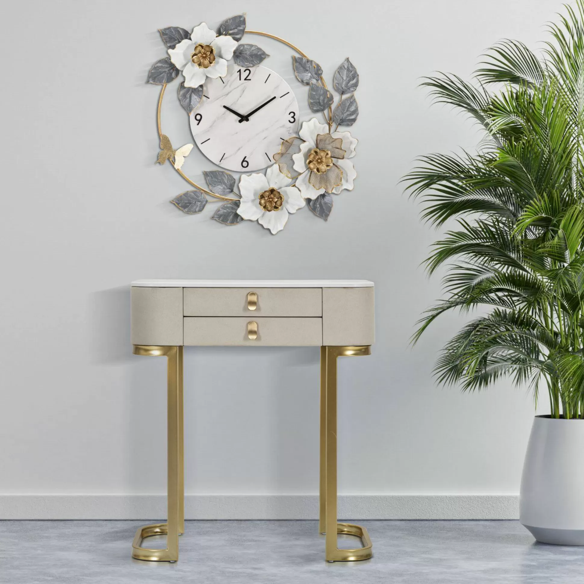 Dmora Consolle<Consolle Ronda, Crema e Oro, 70x40 h80 cm