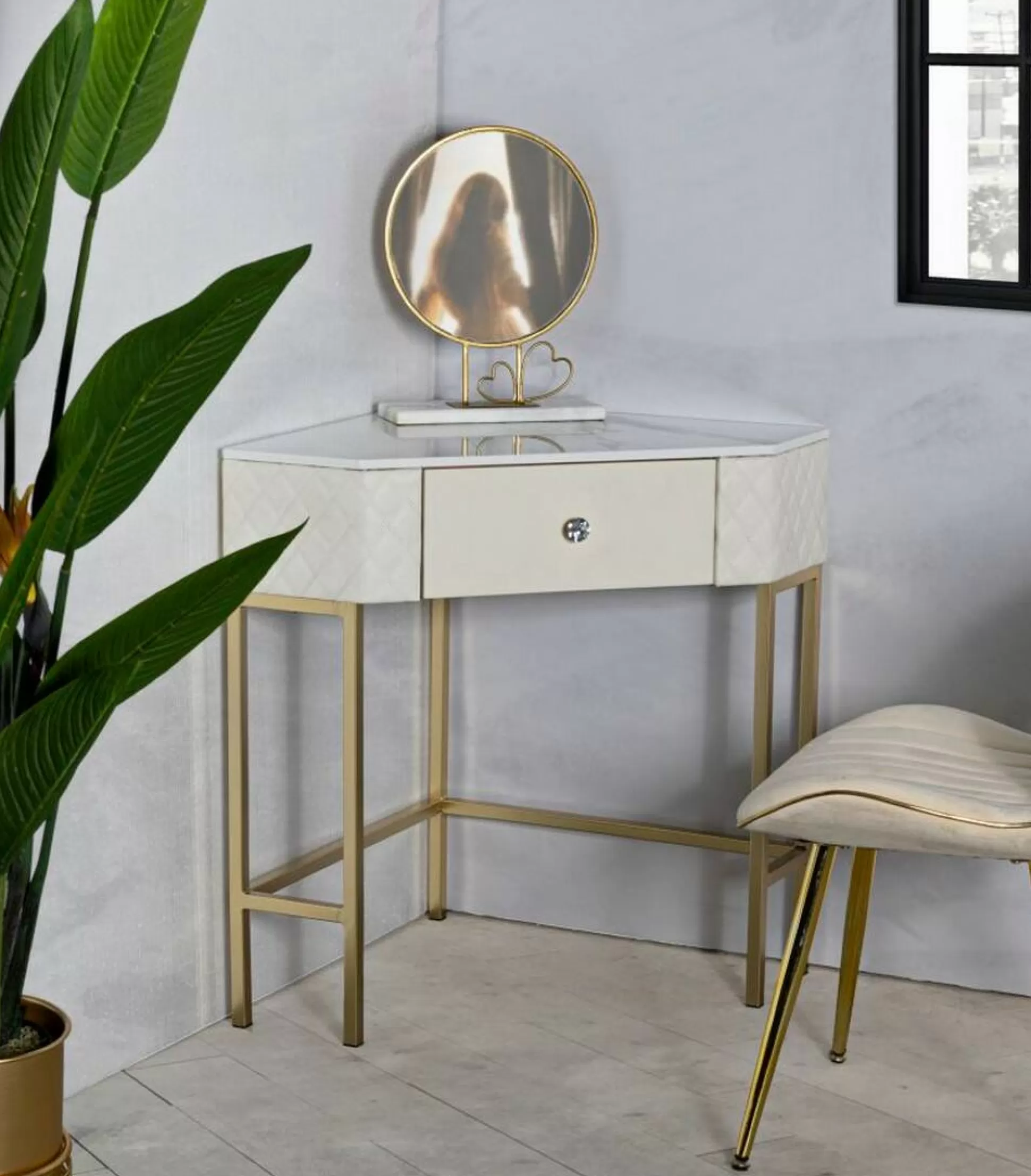 Dmora Consolle<Consolle Viscardo, 85x60 h77 cm, Bianco e Oro