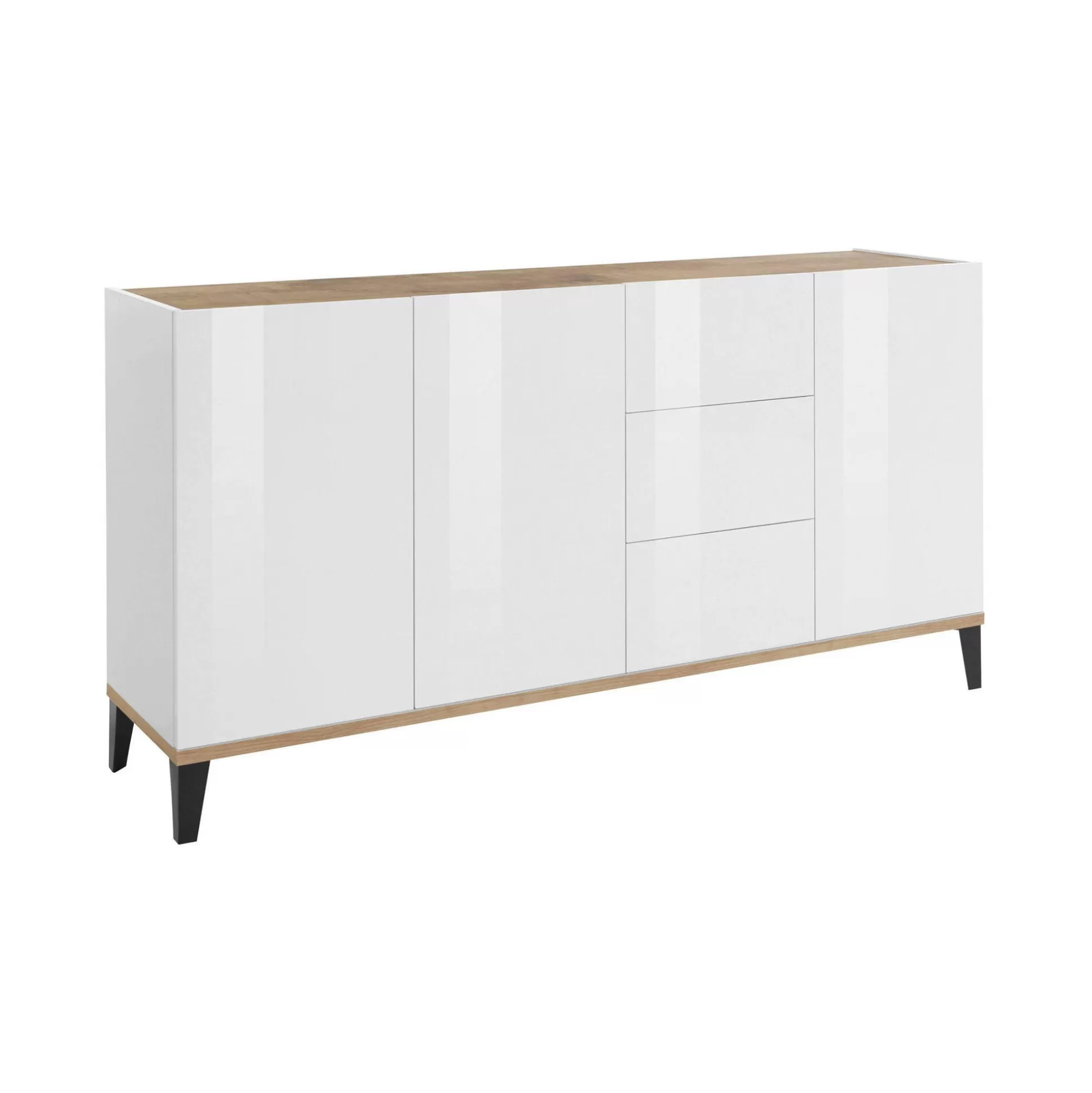 Dmora Credenze<Credenza Abic, cm 160x40h82, Bianco lucido e Acero