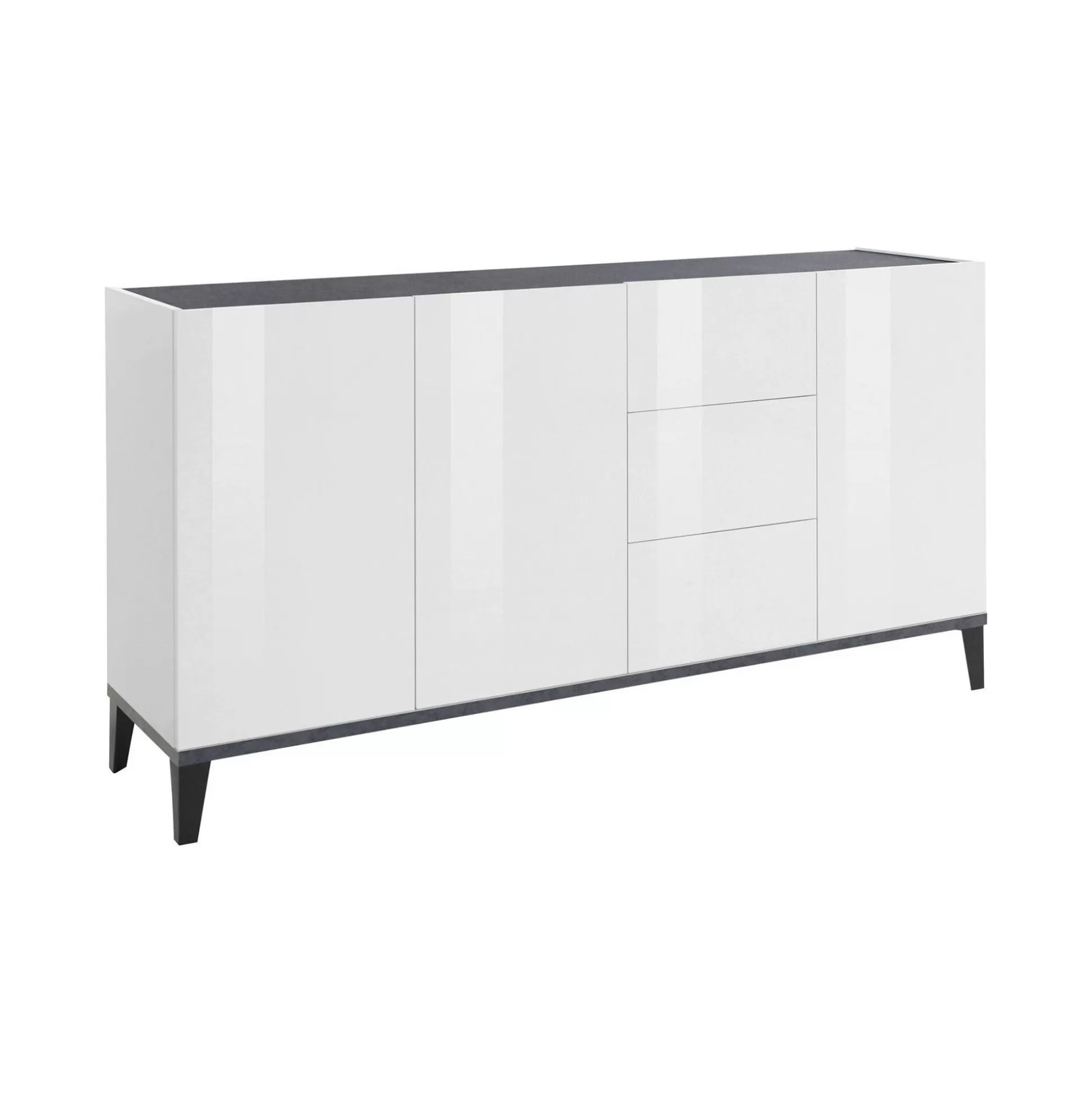 Dmora Credenze<Credenza Abic, cm 160x40h82, Bianco lucido e Ardesia
