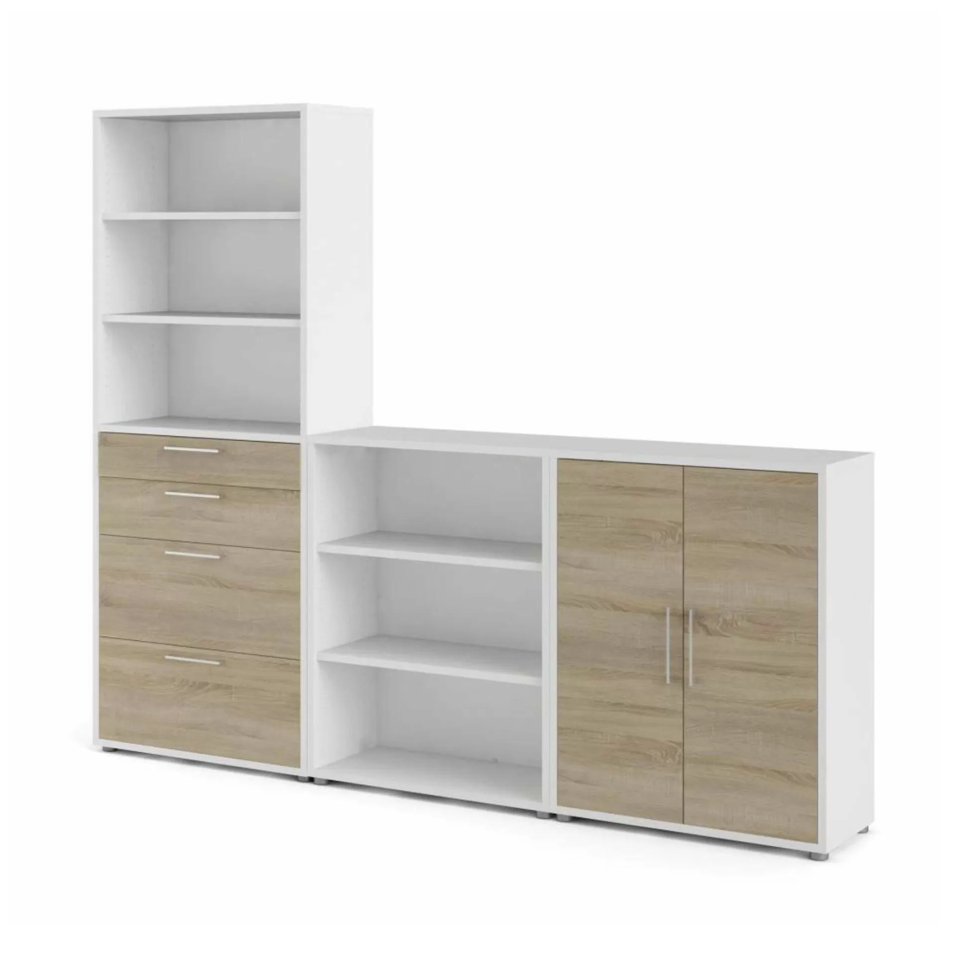 Dmora Credenze<Credenza Acceglio, 267x40 h222 cm, Bianco e Quercia