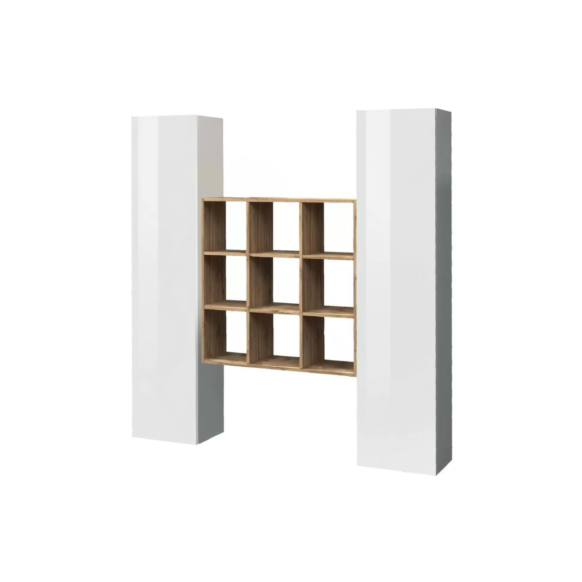 Dmora Credenze<Credenza Acerenza, cm 170x30h180, Bianco lucido e Acero