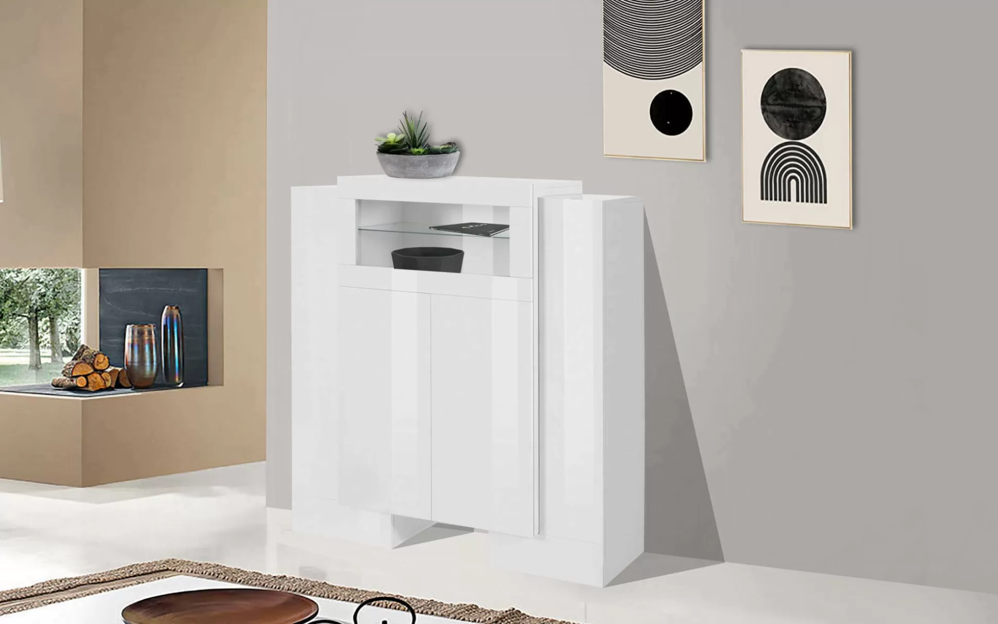 Dmora Credenze<Credenza Acquadolce, cm 130x45h135,