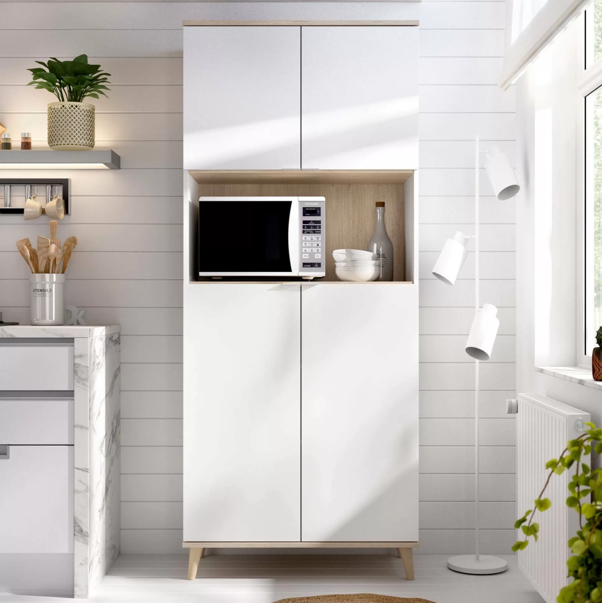 Dmora Credenze<Credenza Acura, 80x40h191 cm, Bianco e Rovere
