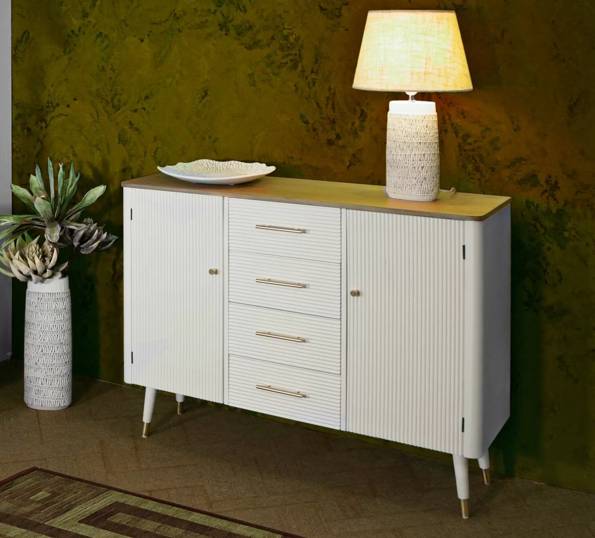 Dmora Credenze<Credenza Acute, 117x37 h90 cm, Bianco e Marrone