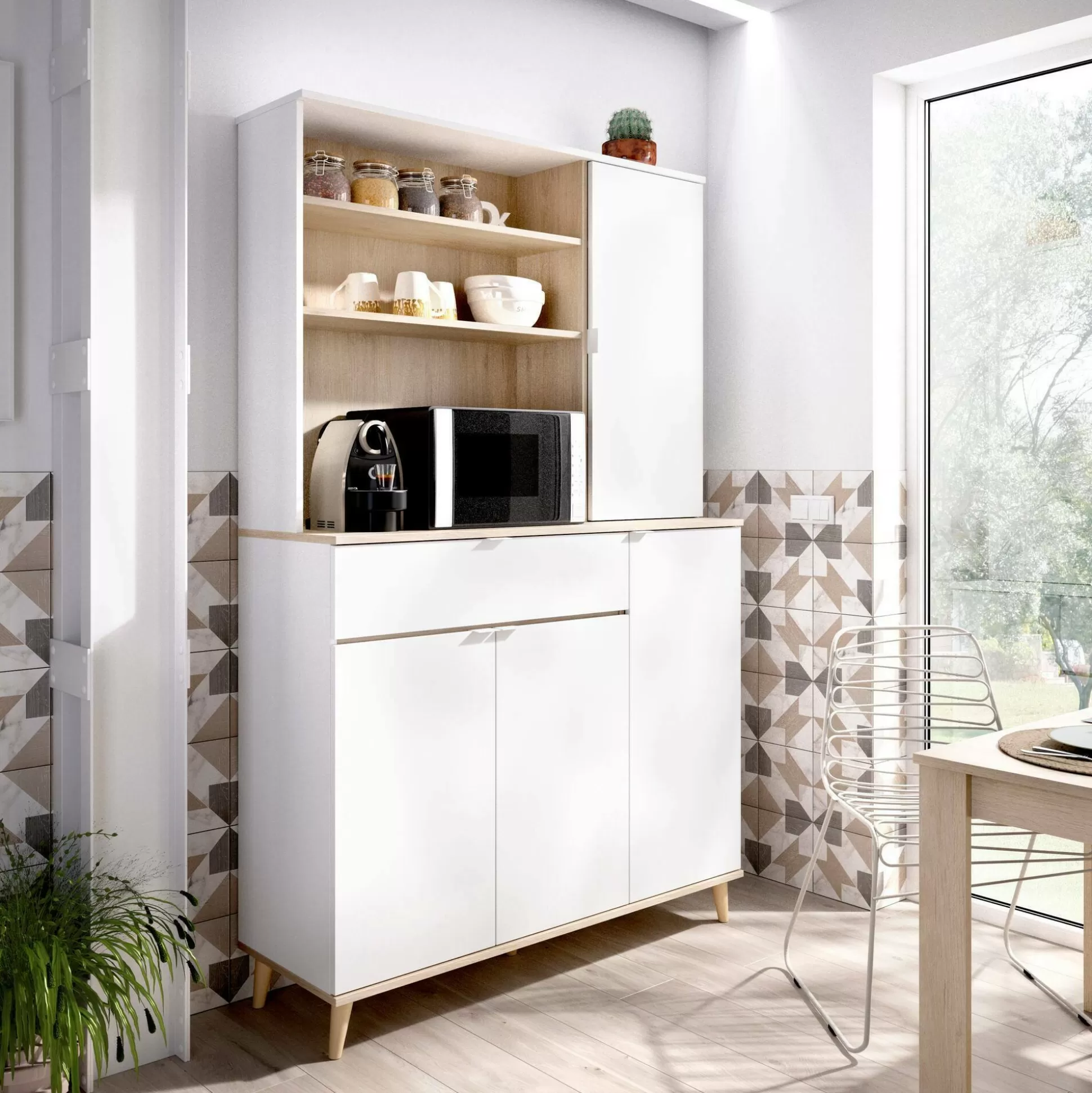 Dmora Credenze<Credenza Aeris, 120x40h191 cm, Bianco e Rovere