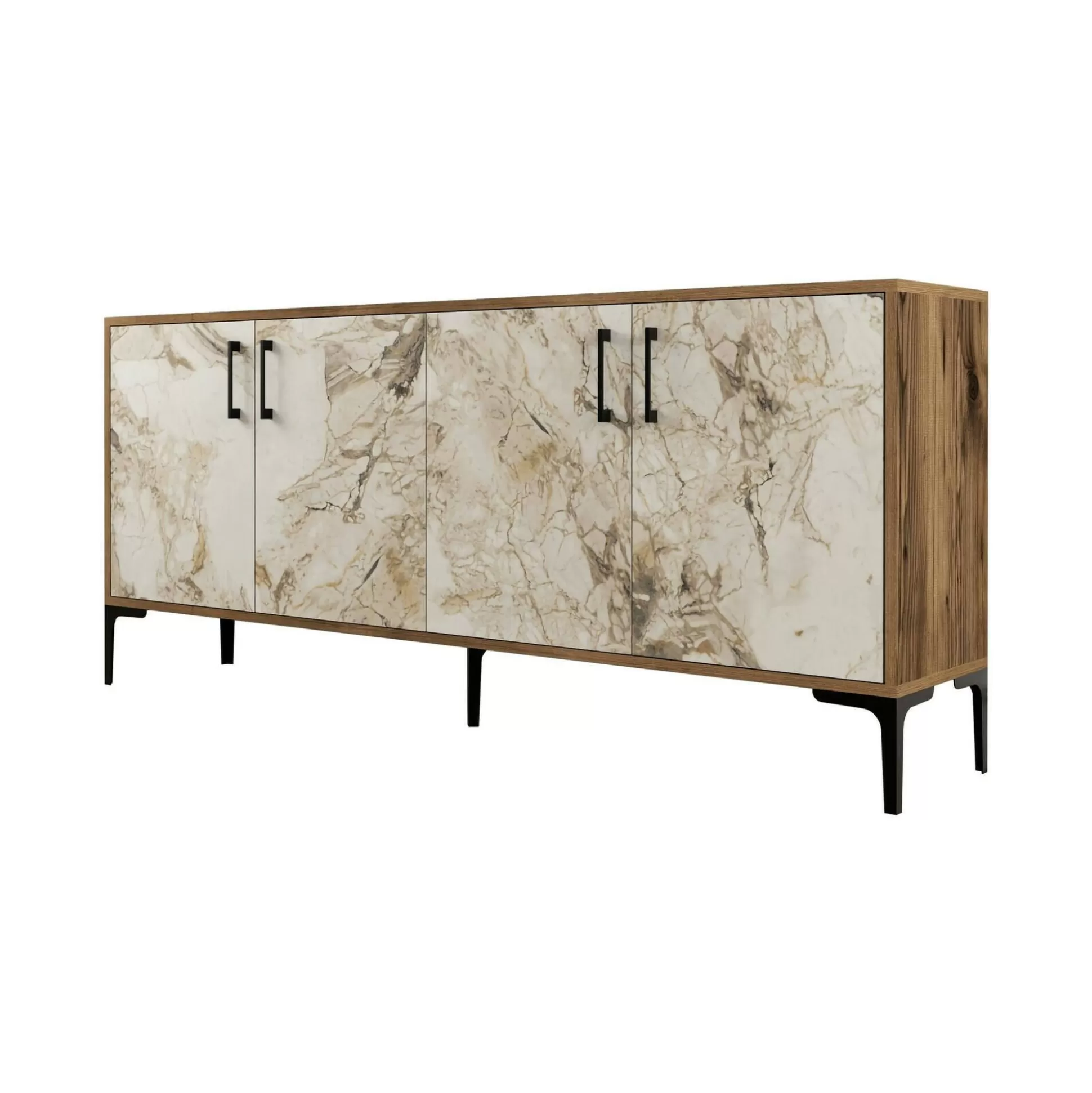 Dmora Credenze<Credenza Agape, 180x35h78 cm, Noce e Bianco Marmo