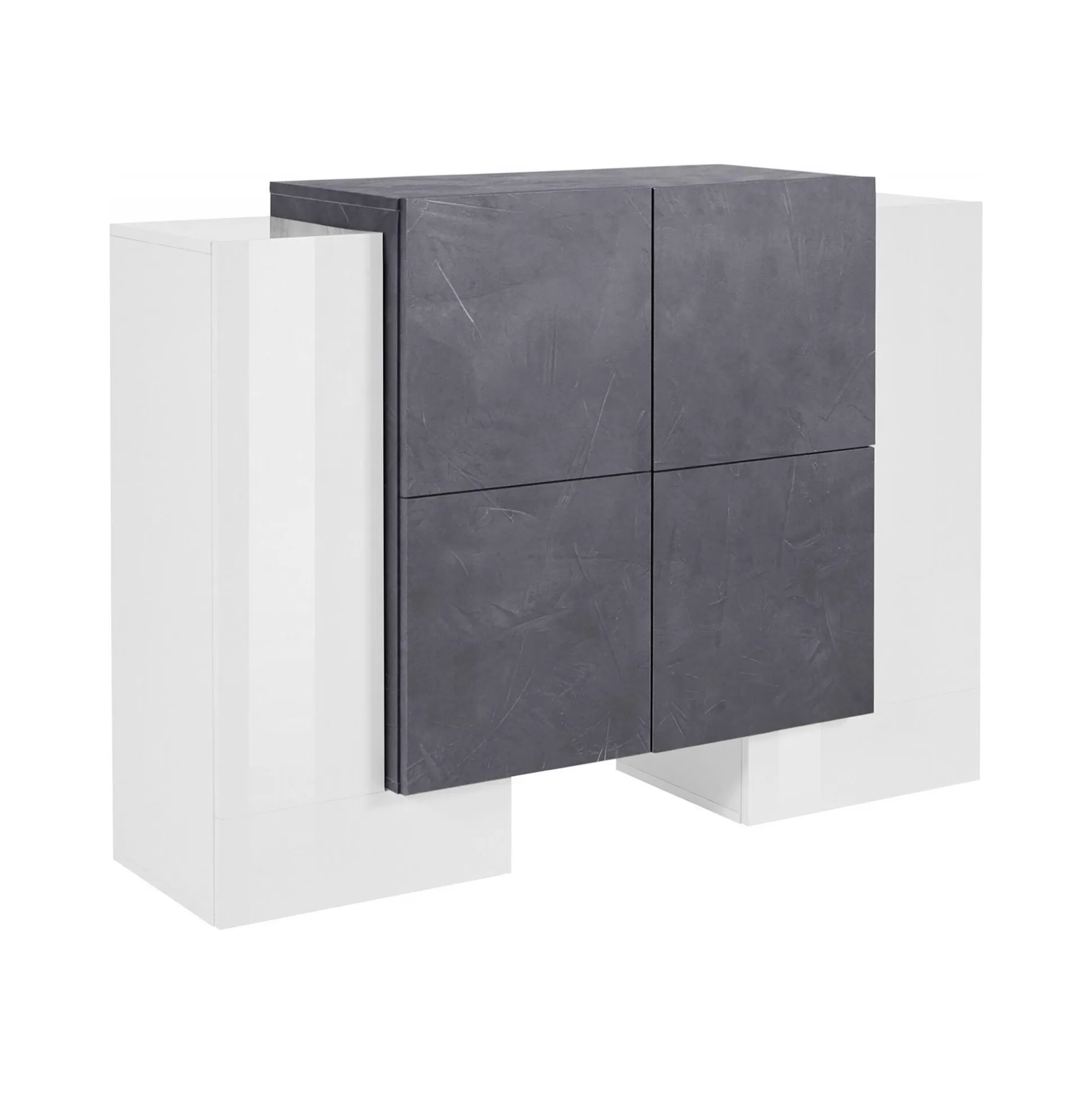 Dmora Credenze<Credenza Age, cm 130x45h100, Bianco lucido e Ardesia