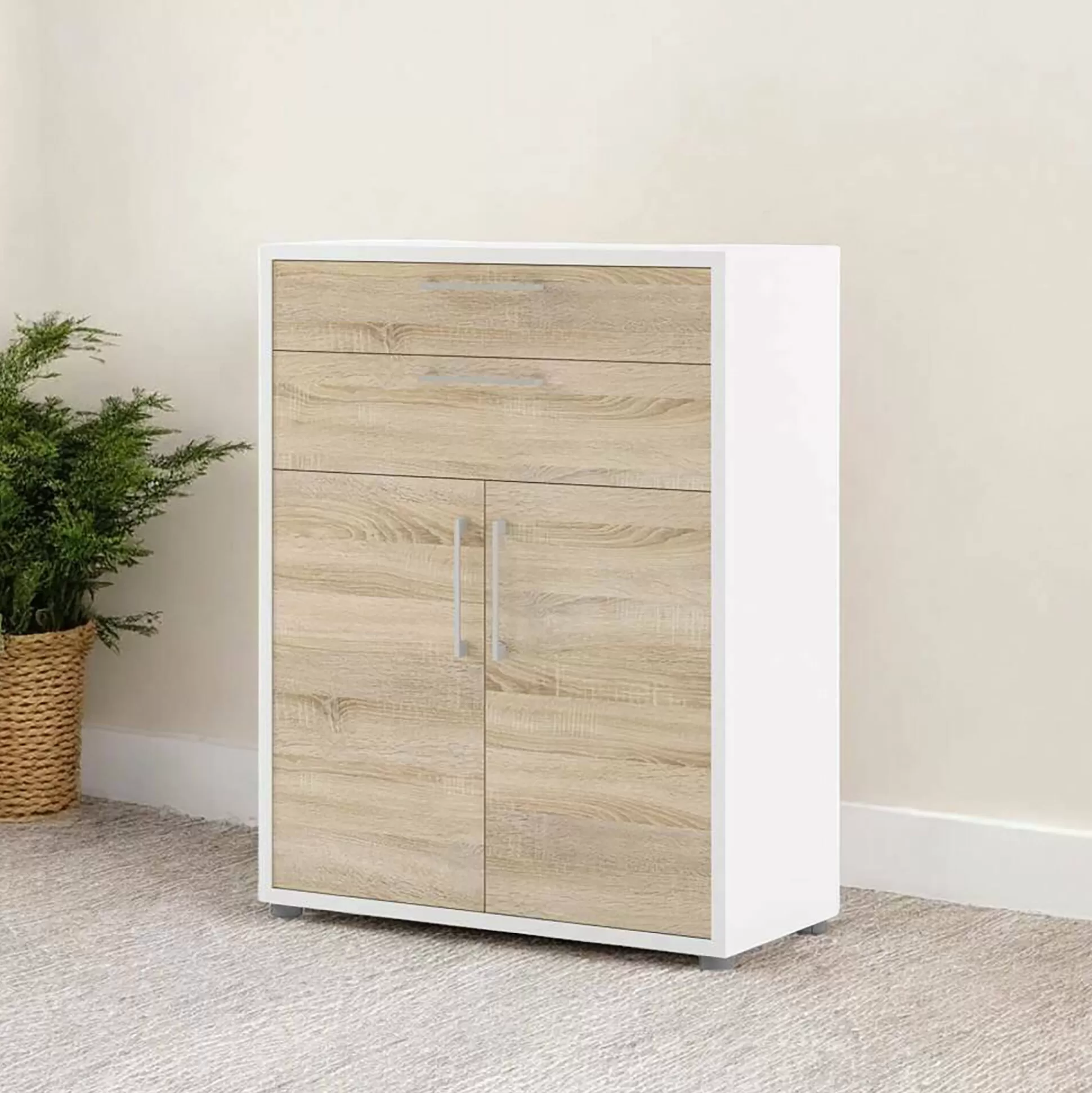 Dmora Credenze<Credenza Agra, 40x89 h113 cm, Bianco e Quercia