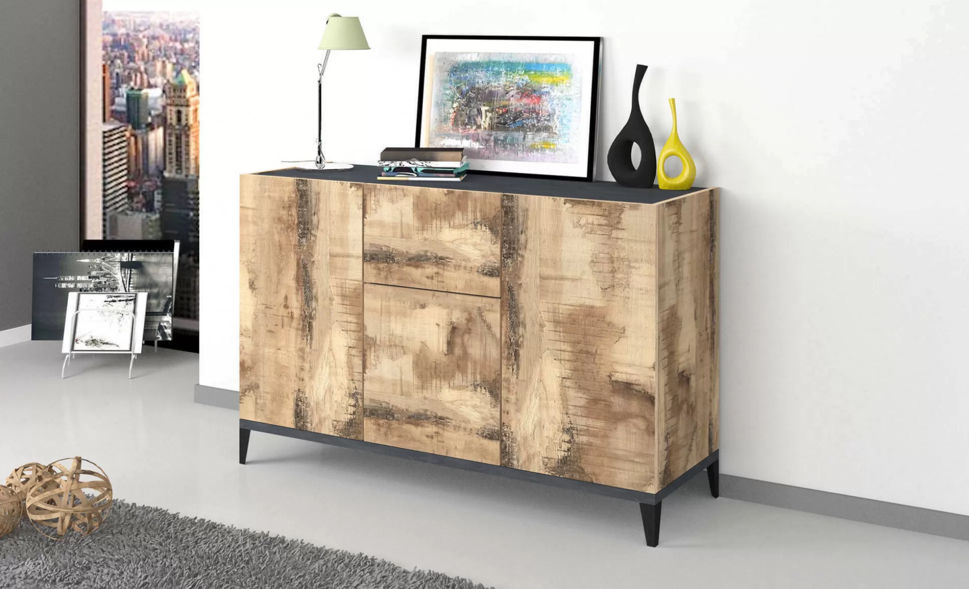 Dmora Credenze<Credenza Albatross, cm 120x40h82, Ardesia e Acero