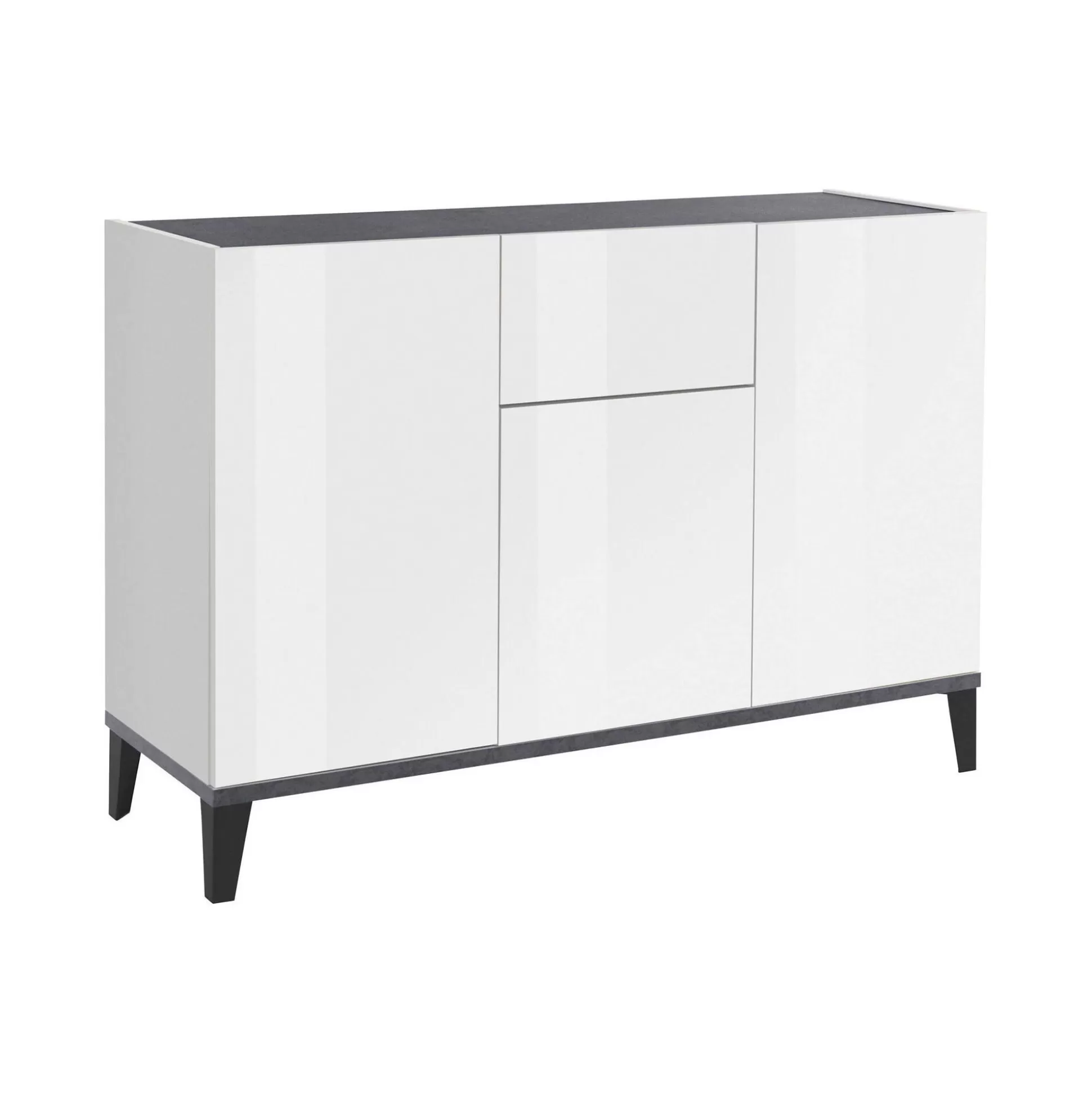 Dmora Credenze<Credenza Albatross, cm 120x40h82, Bianco lucido e Ardesia