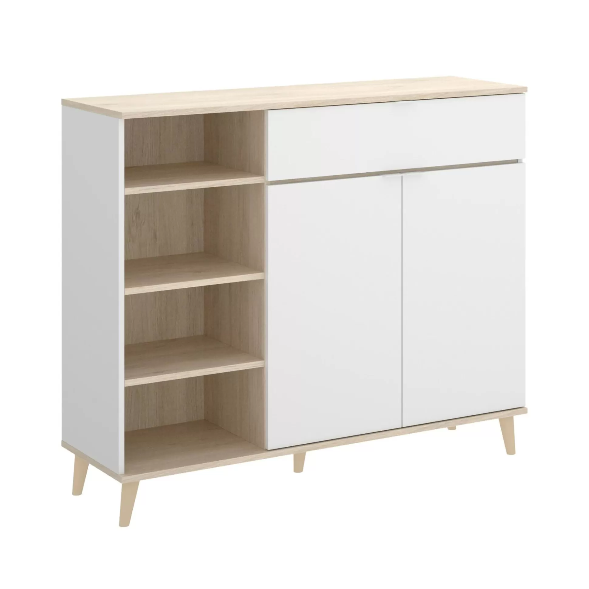 Dmora Credenze<Credenza Aleandro, 120x40h102 cm, Bianco e Rovere