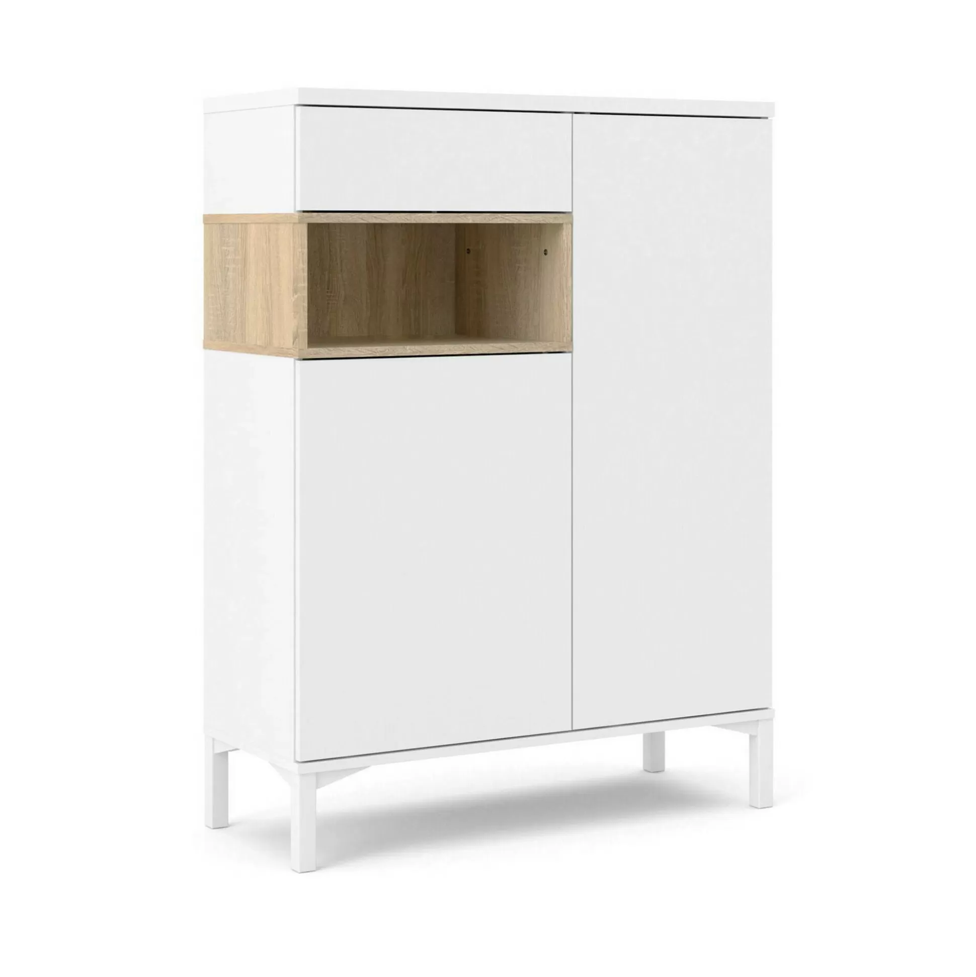 Dmora Credenze<Credenza Alfra, 89x36 h119 cm, Bianco e Quercia