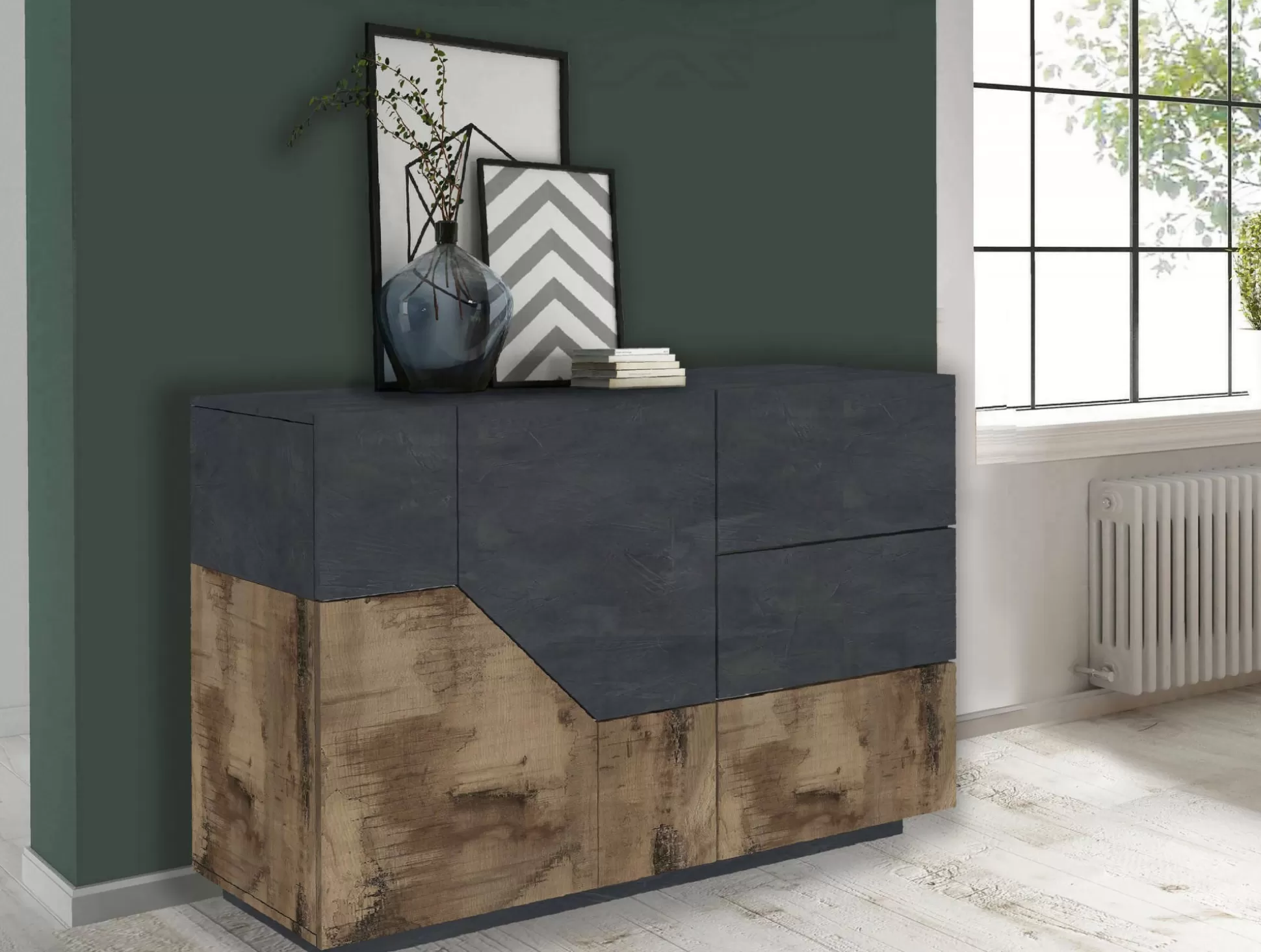 Dmora Credenze<Credenza All, cm 141x43h86, Ardesia e Acero