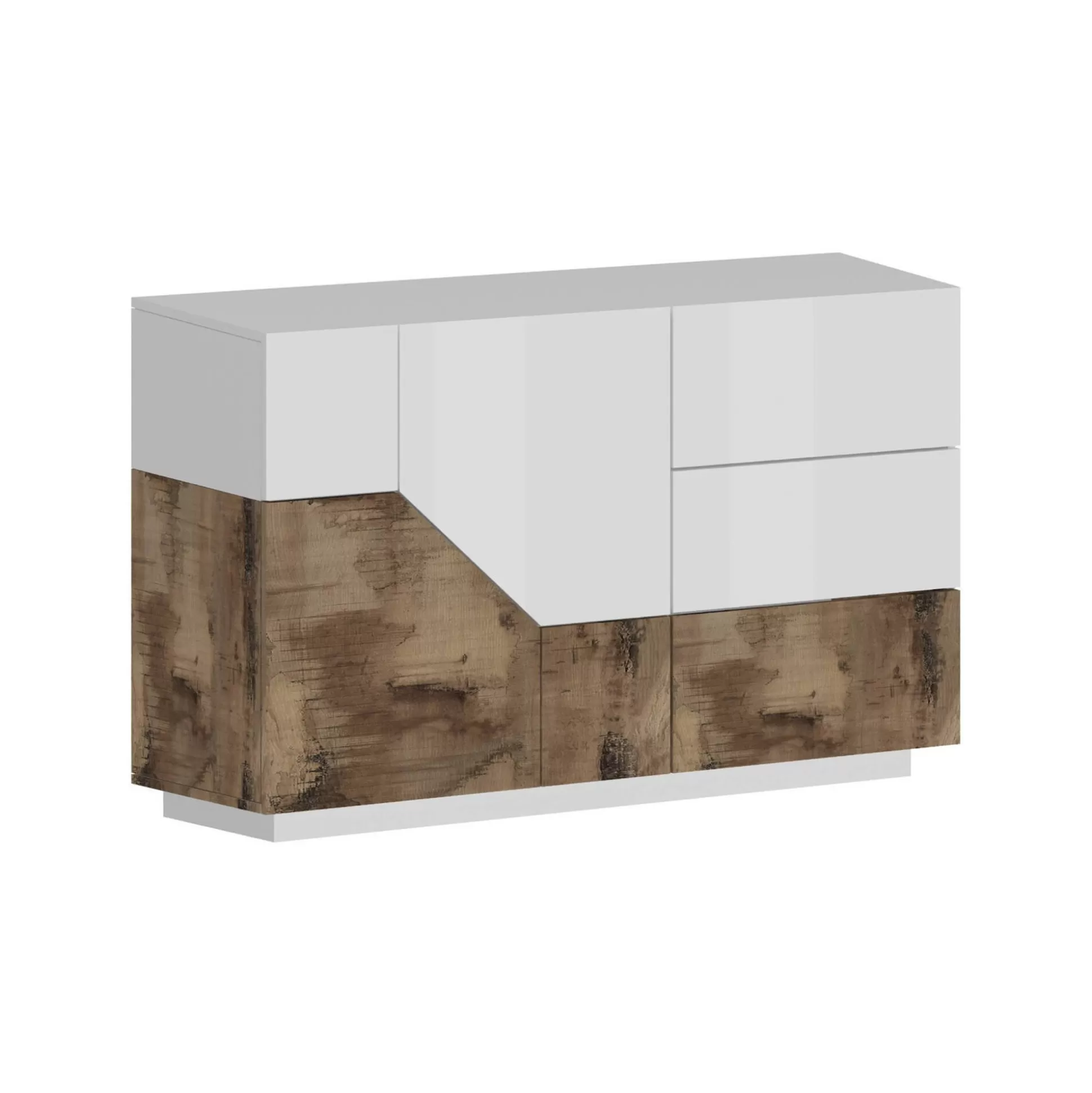 Dmora Credenze<Credenza All, cm 141x43h86, Bianco lucido e Acero