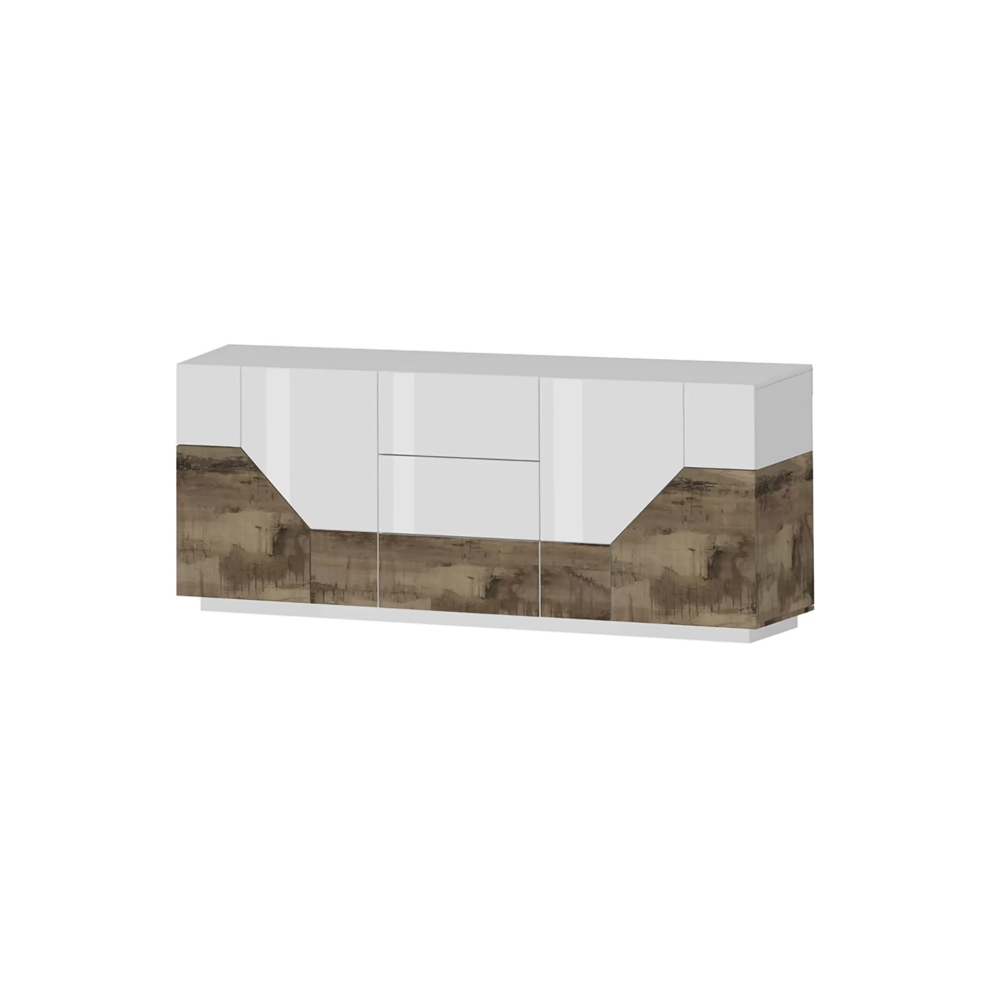Dmora Credenze<Credenza Almira, cm 220x43h86, Bianco lucido e Acero