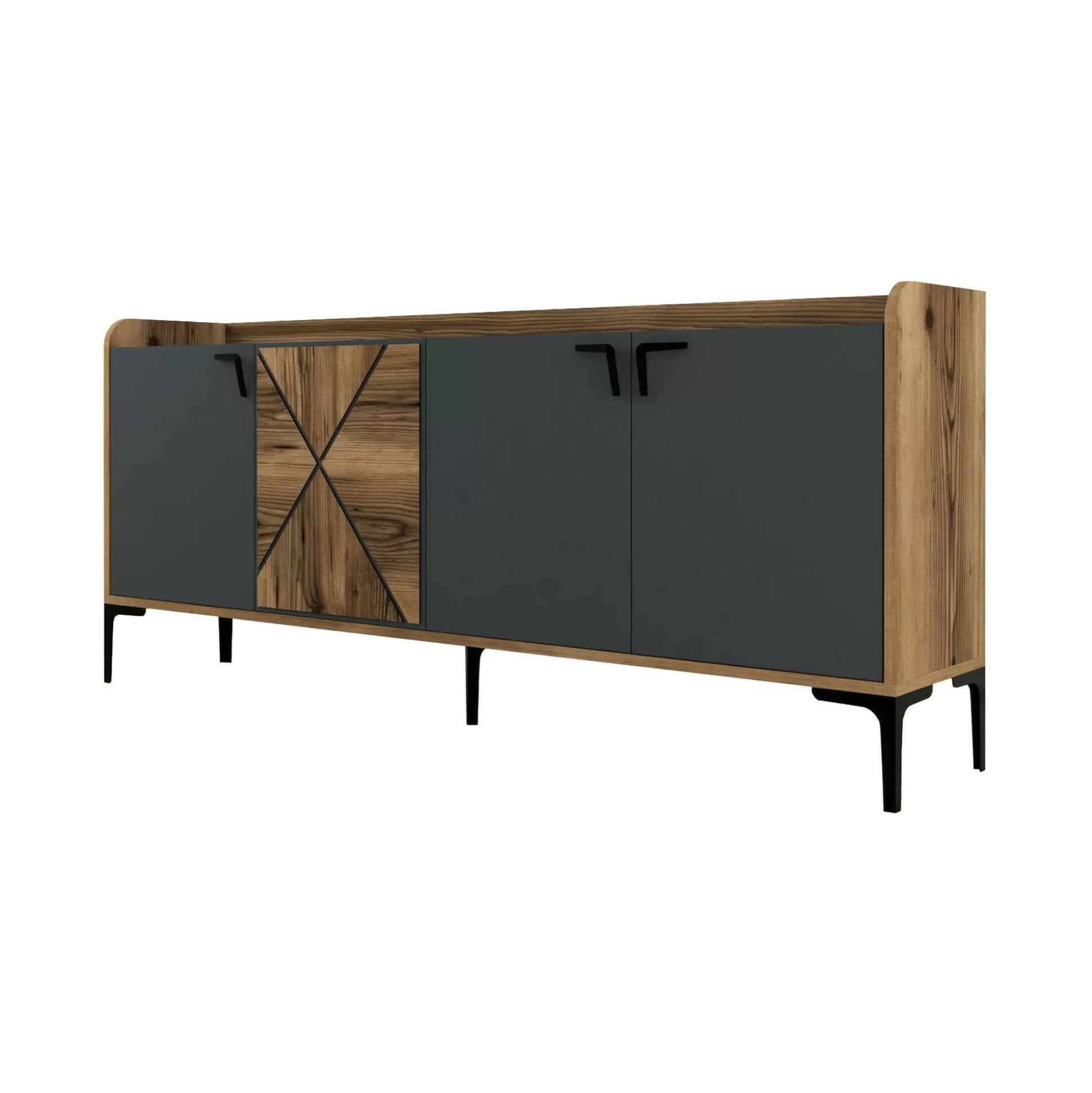 Dmora Credenze<Credenza Also, 180x35h78 cm, Noce e Antracite