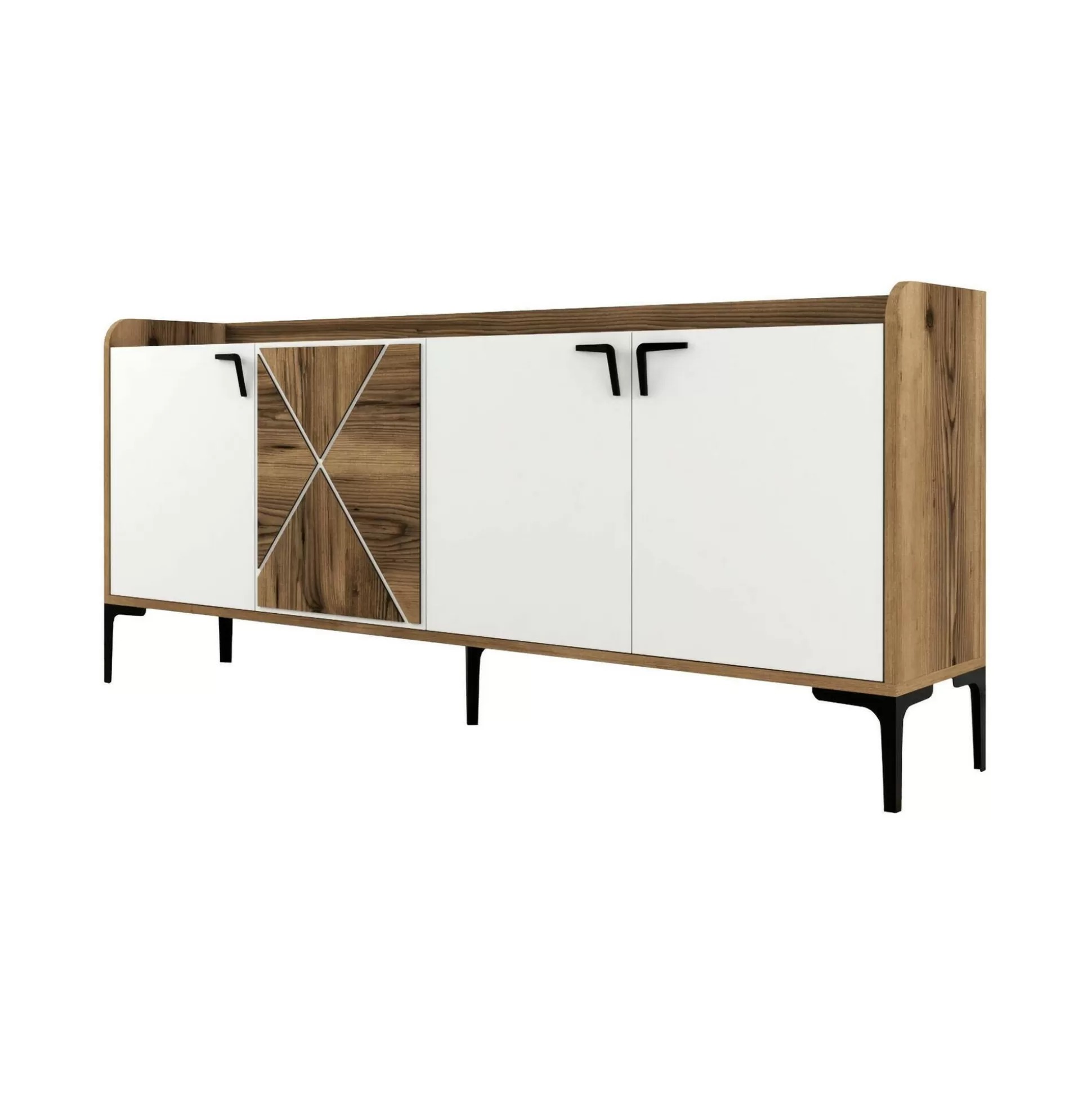 Dmora Credenze<Credenza Also, 180x35h78 cm, Noce e Bianco