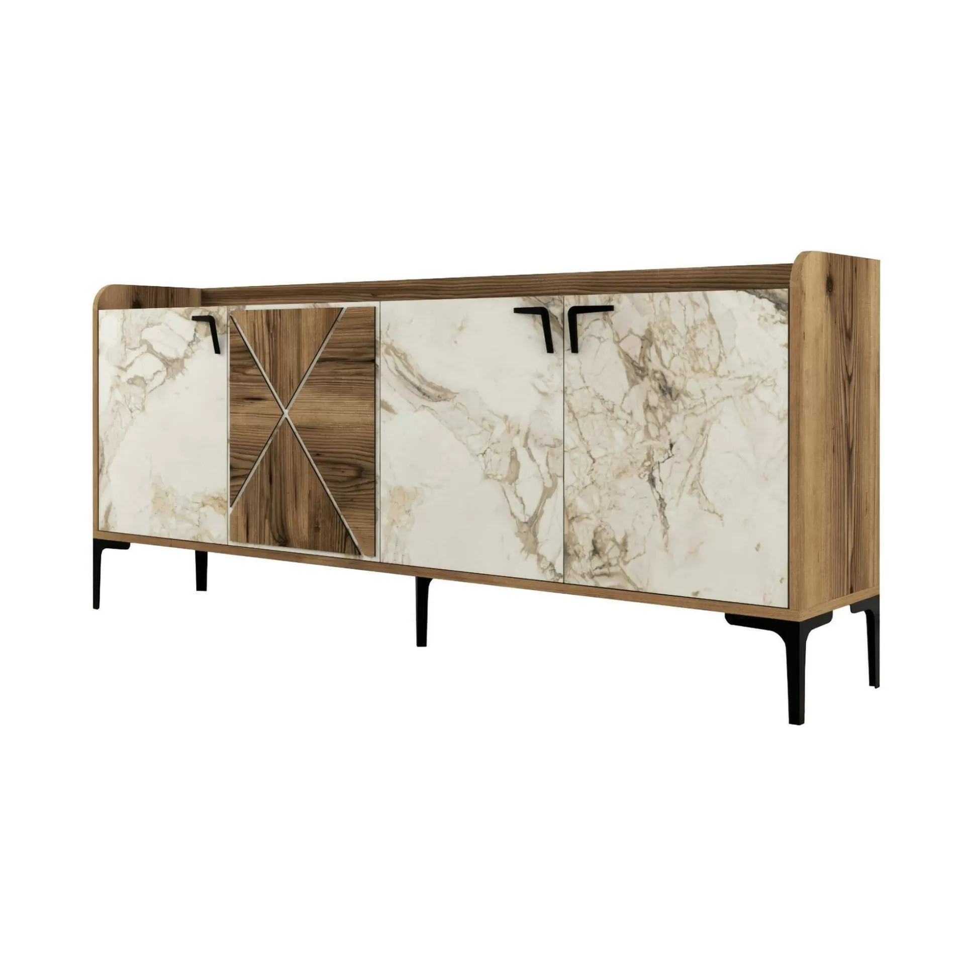 Dmora Credenze<Credenza Also, 180x35h78 cm, Noce e Bianco Marmo