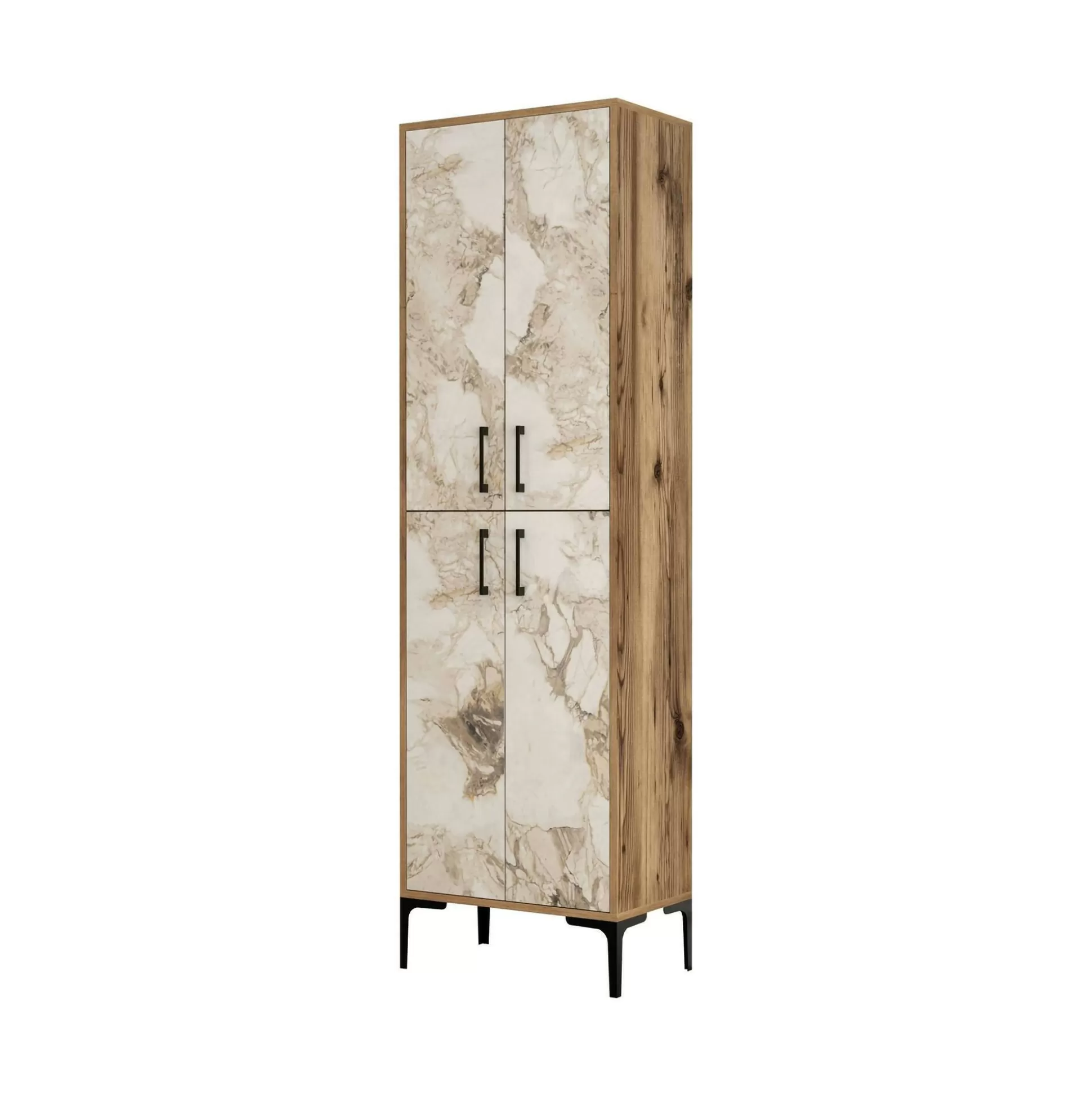 Dmora Credenze<Credenza Amata, 60x35h200 cm, Noce e Bianco Marmo