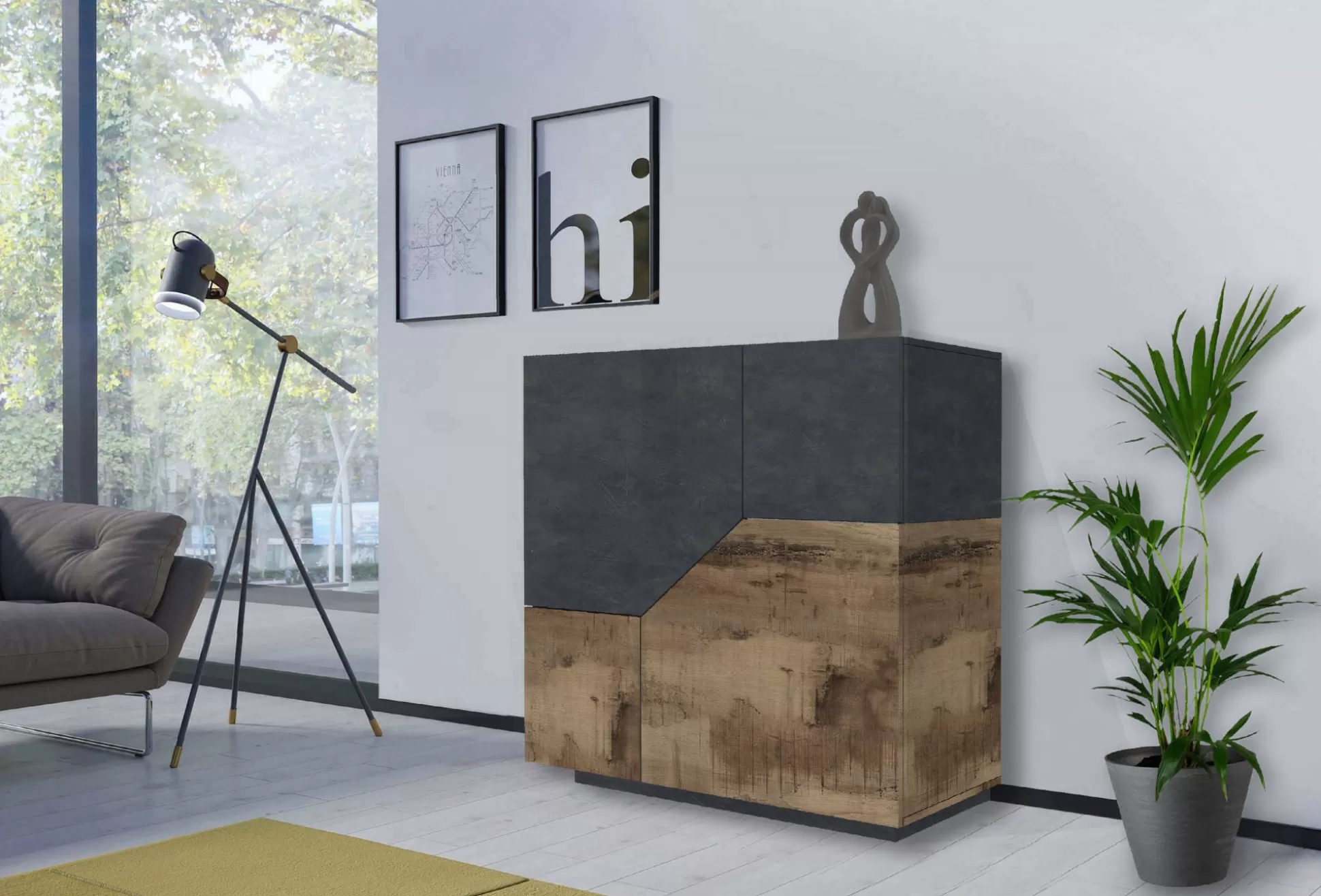Dmora Credenze<Credenza Amento, cm 79x43h86, Ardesia e Acero