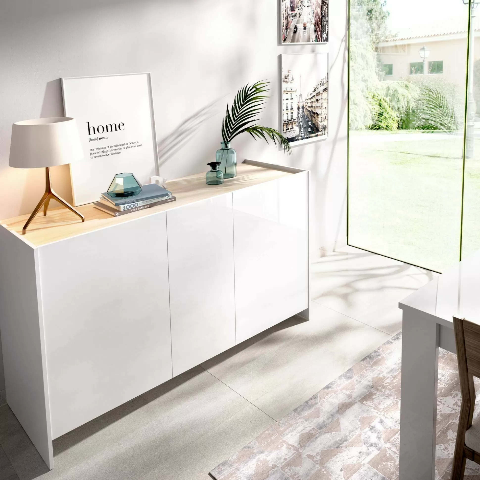 Dmora Credenze<Credenza America, 138x42h76 cm, Bianco e Rovere