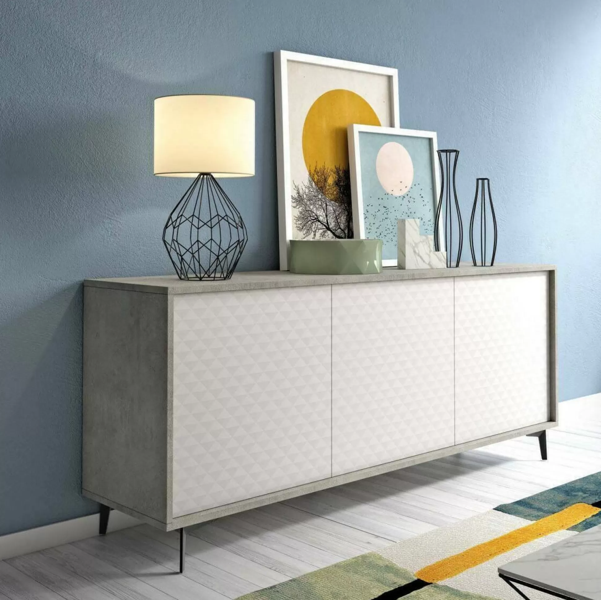Dmora Credenze<Credenza Aminda, 184x45h77 cm, Bianco e Cemento