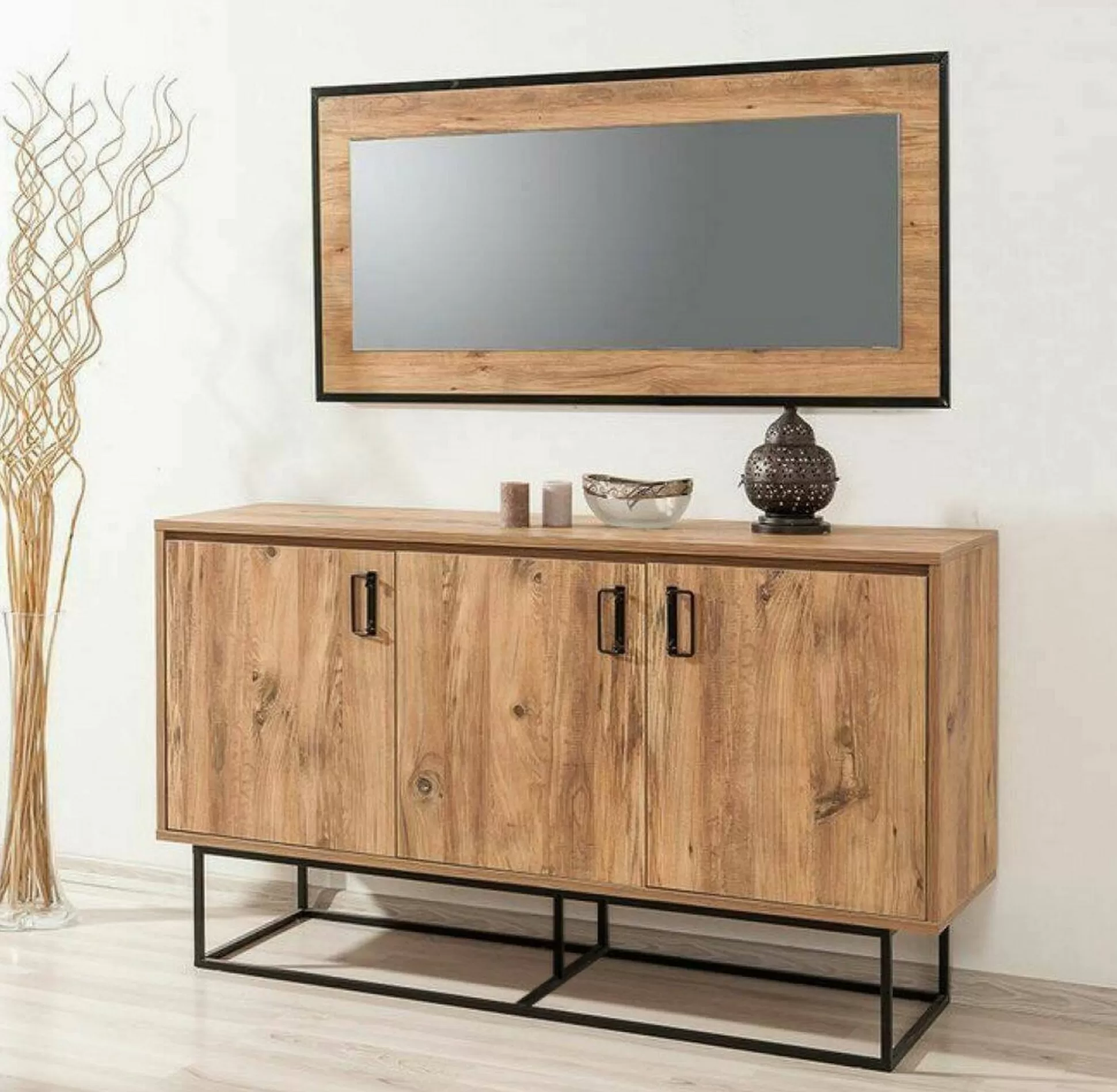Dmora Credenze<Credenza Ammolite, Quercia e Nero, 140x40h80 cm