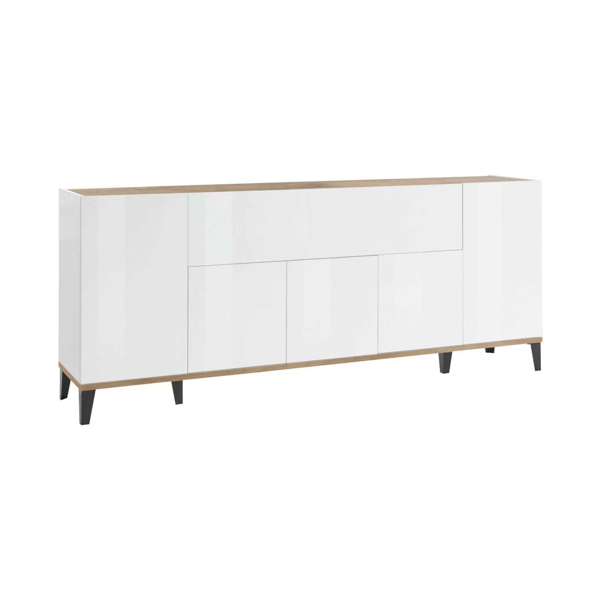 Dmora Credenze<Credenza Amour, cm 200x40h82, Bianco lucido e Acero