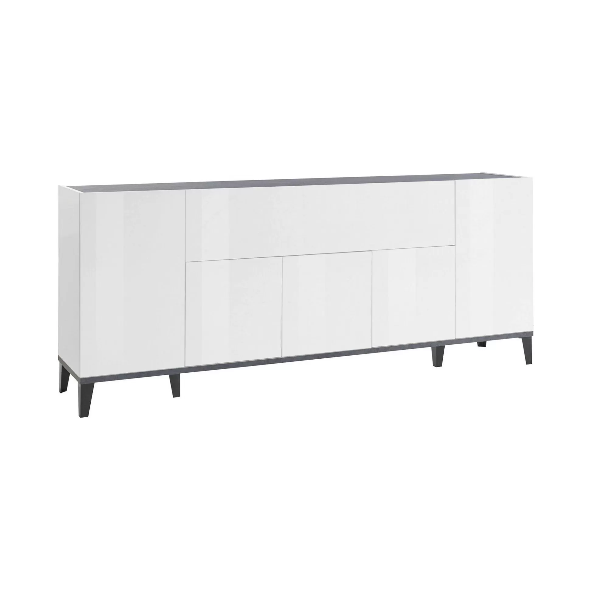 Dmora Credenze<Credenza Amour, cm 200x40h82, Bianco lucido e Ardesia