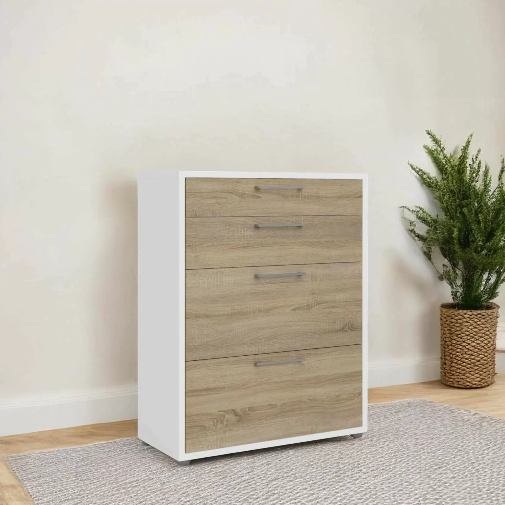 Dmora Credenze<Credenza Anghiari, 89x40 h113 cm, Bianco e Quercia