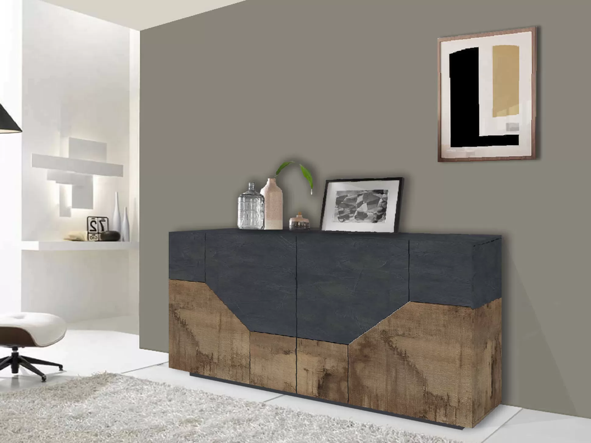 Dmora Credenze<Credenza Ania, cm 200x43h86, Ardesia e Acero