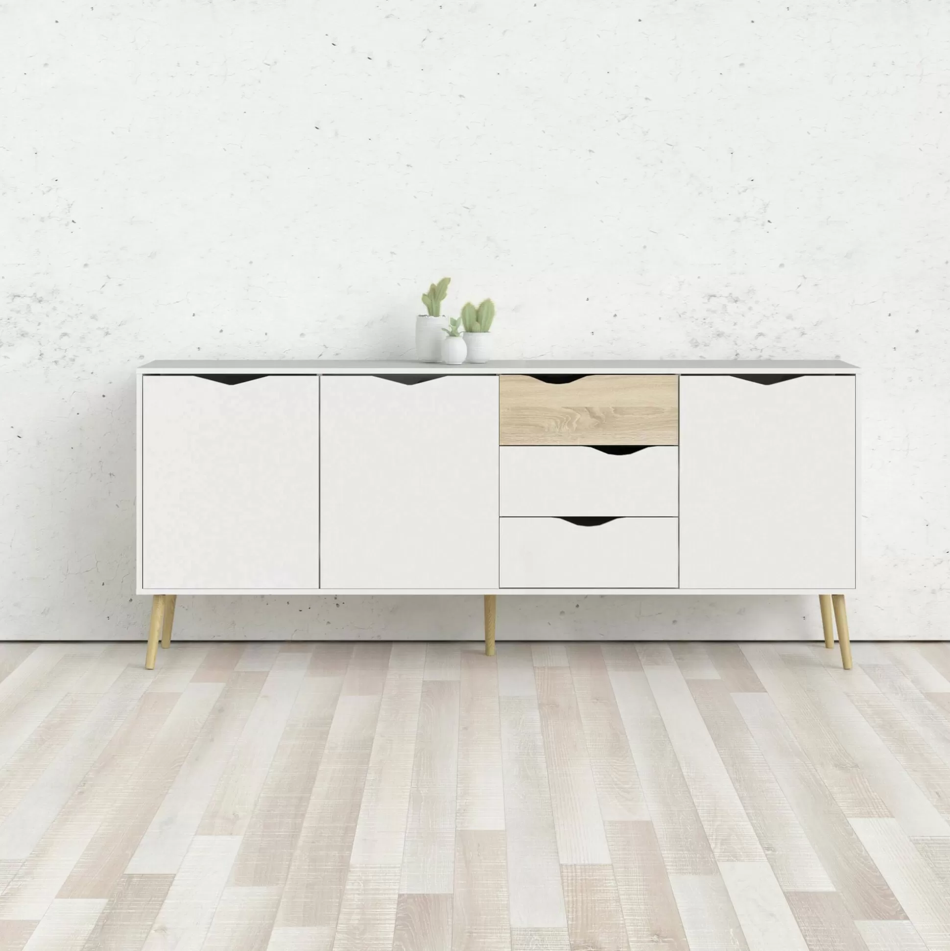 Dmora Credenze<Credenza Anima, 195x39 h81 cm, Bianco e Quercia