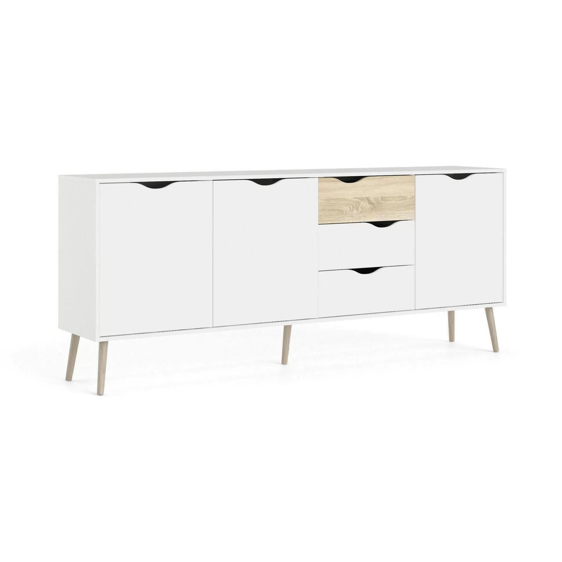 Dmora Credenze<Credenza Anima, 195x39 h81 cm, Bianco e Quercia