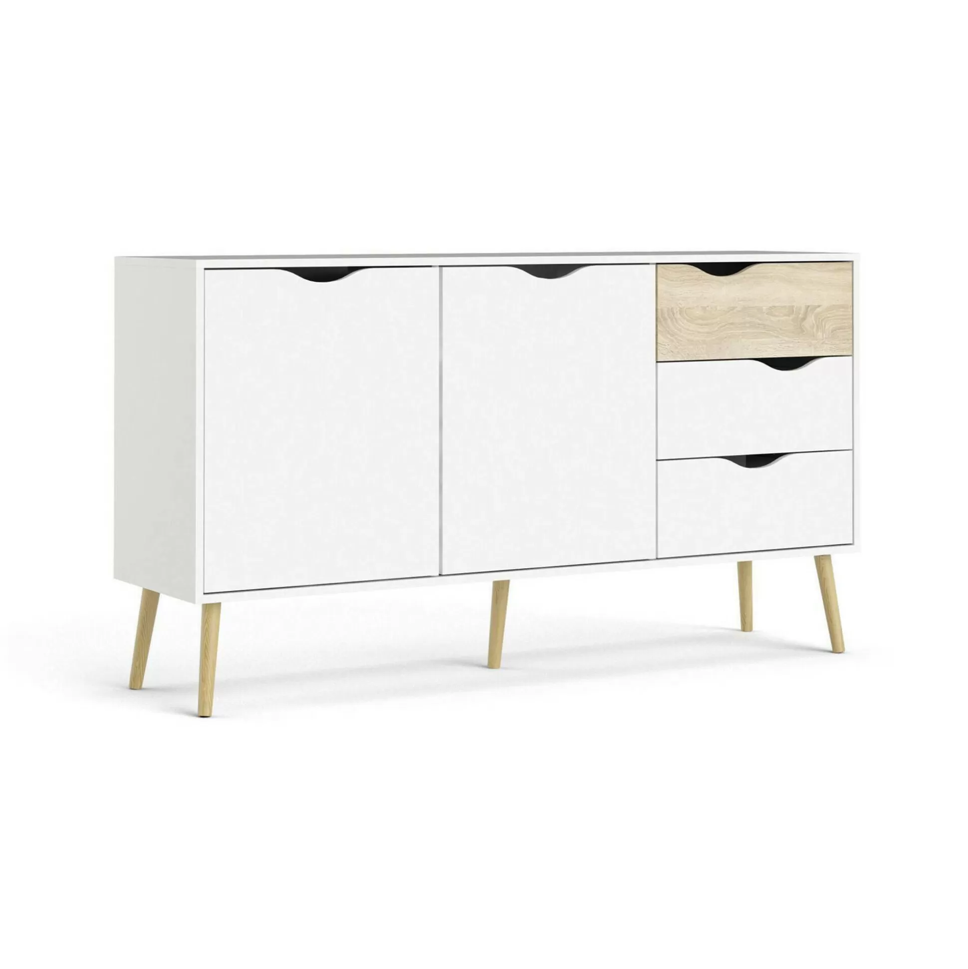 Dmora Credenze<Credenza Animato, 147x39 h81 cm, Bianco e Quercia