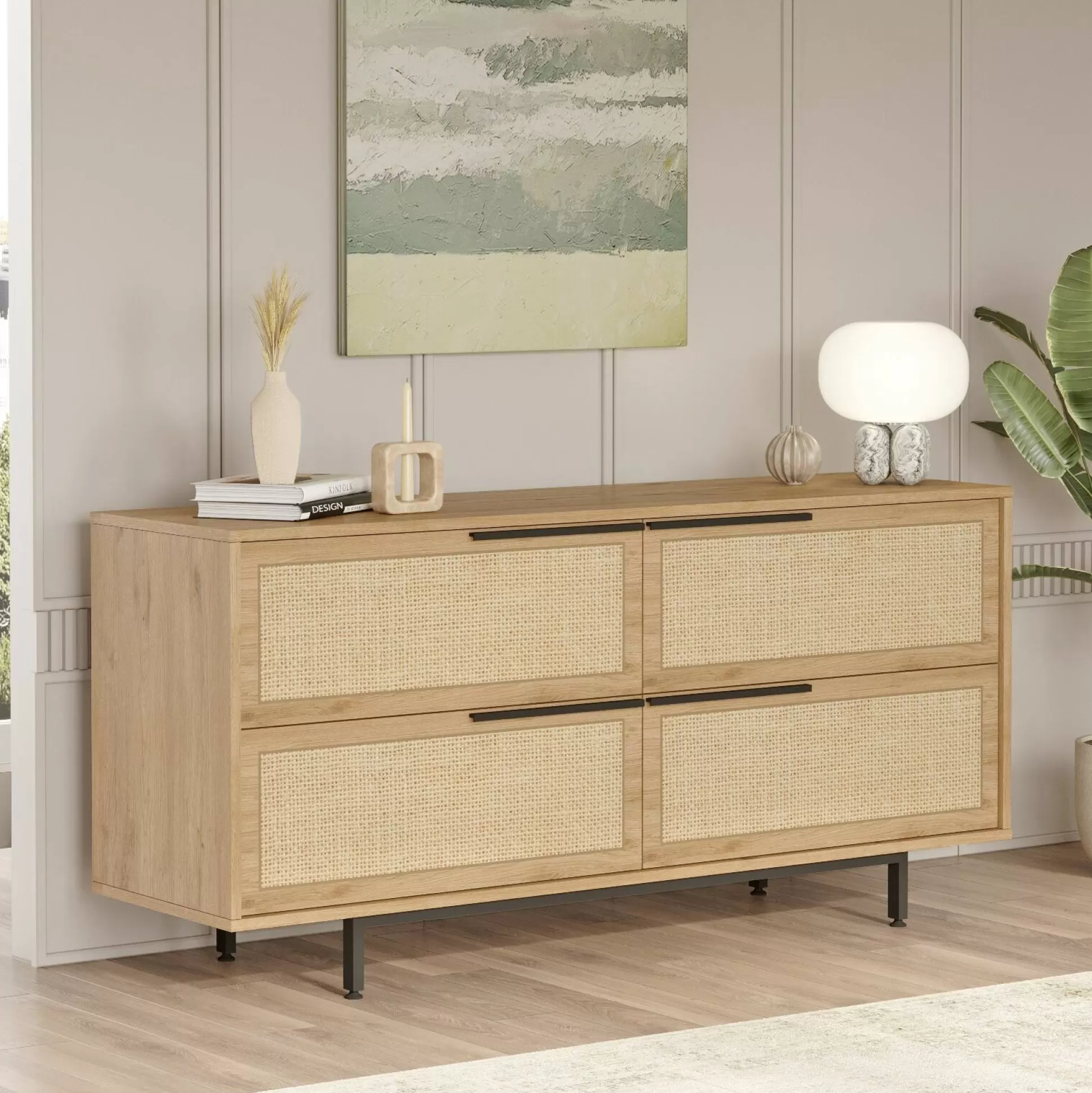 Dmora Credenze<Credenza Anterivo, 160x45 h74 cm, Noce e Quercia