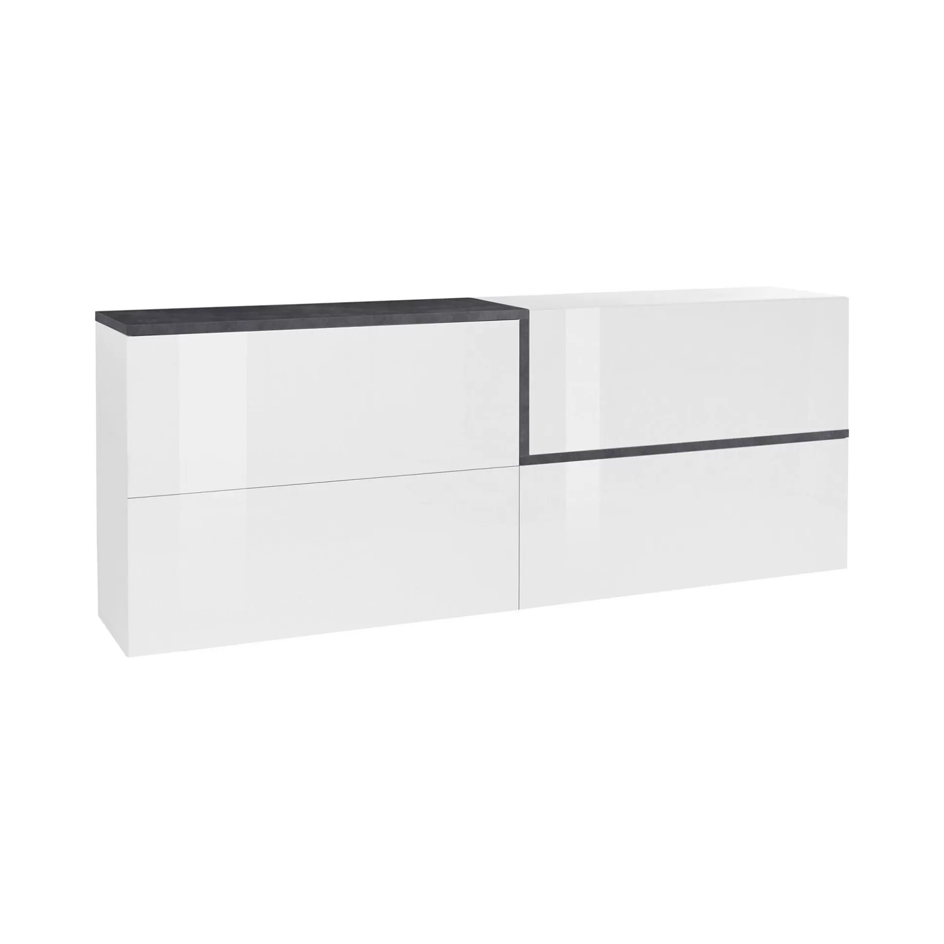 Dmora Credenze<Credenza Anubi, cm 210x40h80, Bianco lucido e Ardesia