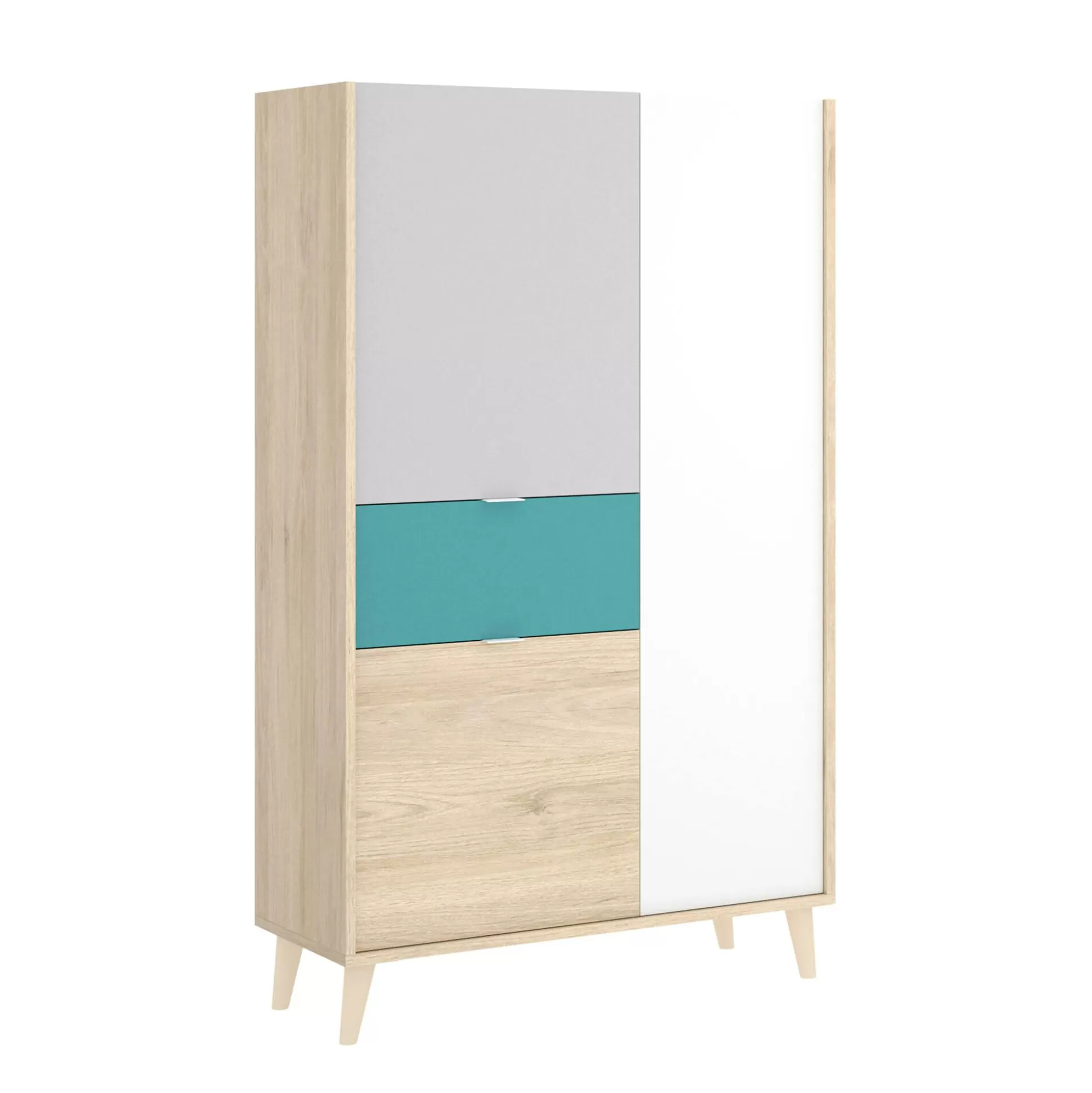 Dmora Credenze<Credenza Archimede, 81x43h137 cm, Bianco e Rovere