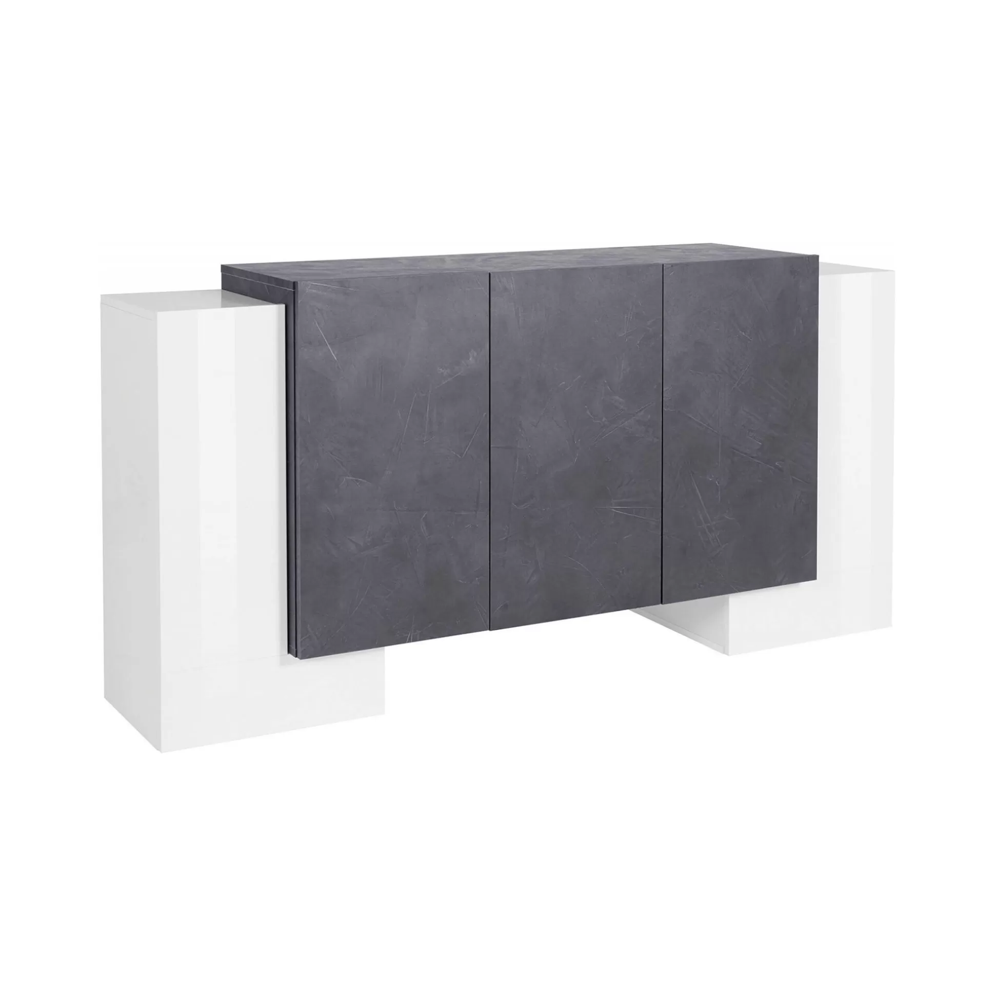 Dmora Credenze<Credenza Arek, cm 170x45h85, Bianco lucido e Ardesia