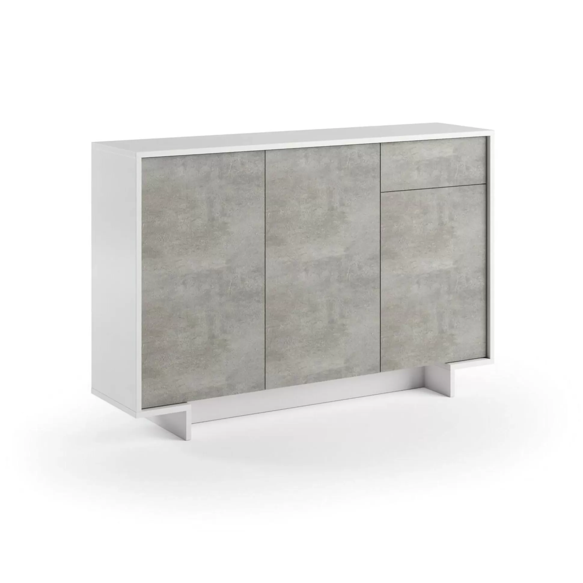Dmora Credenze<Credenza Arius, 134x35h87 cm, Bianco e Cemento