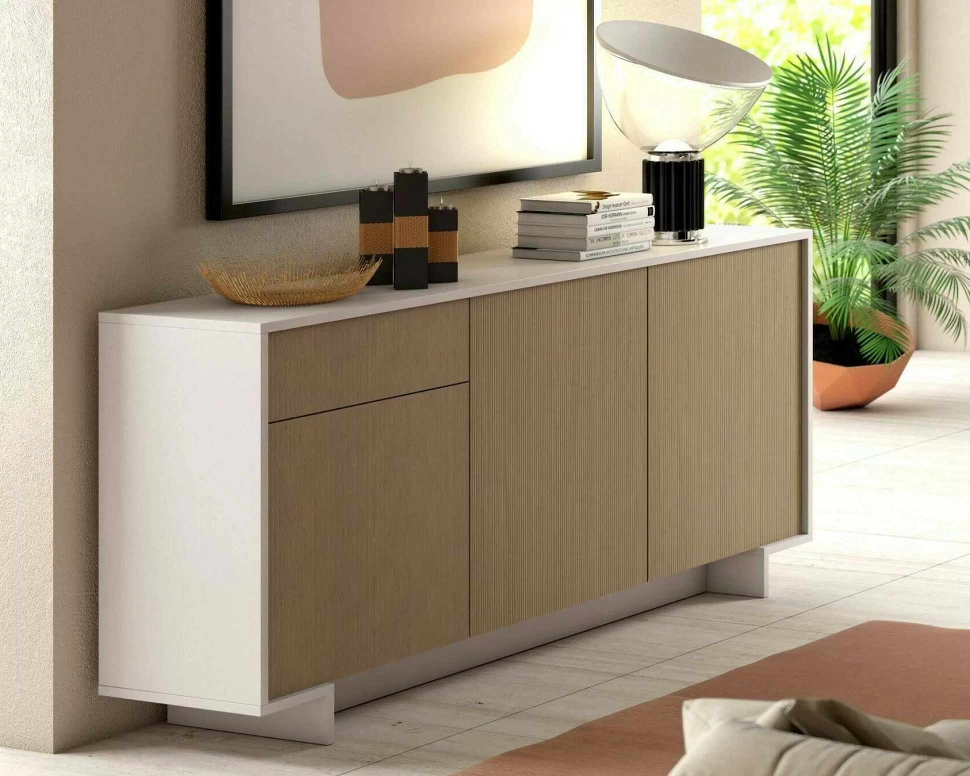 Dmora Credenze<Credenza Aronne, 170x42h78 cm, Bianco e Rovere
