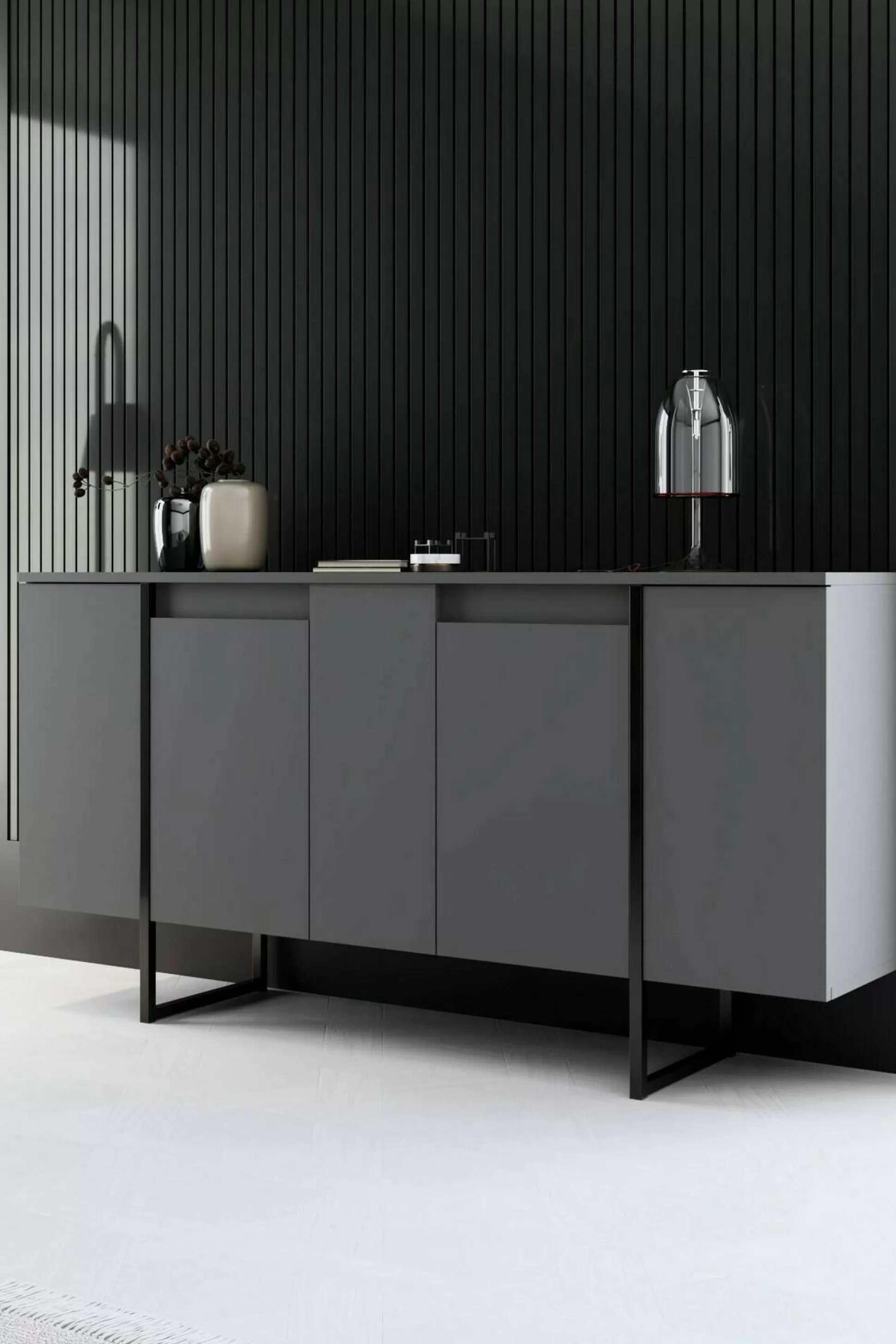 Dmora Credenze<Credenza Arta, 160x35h80 cm, Antracite e Nero