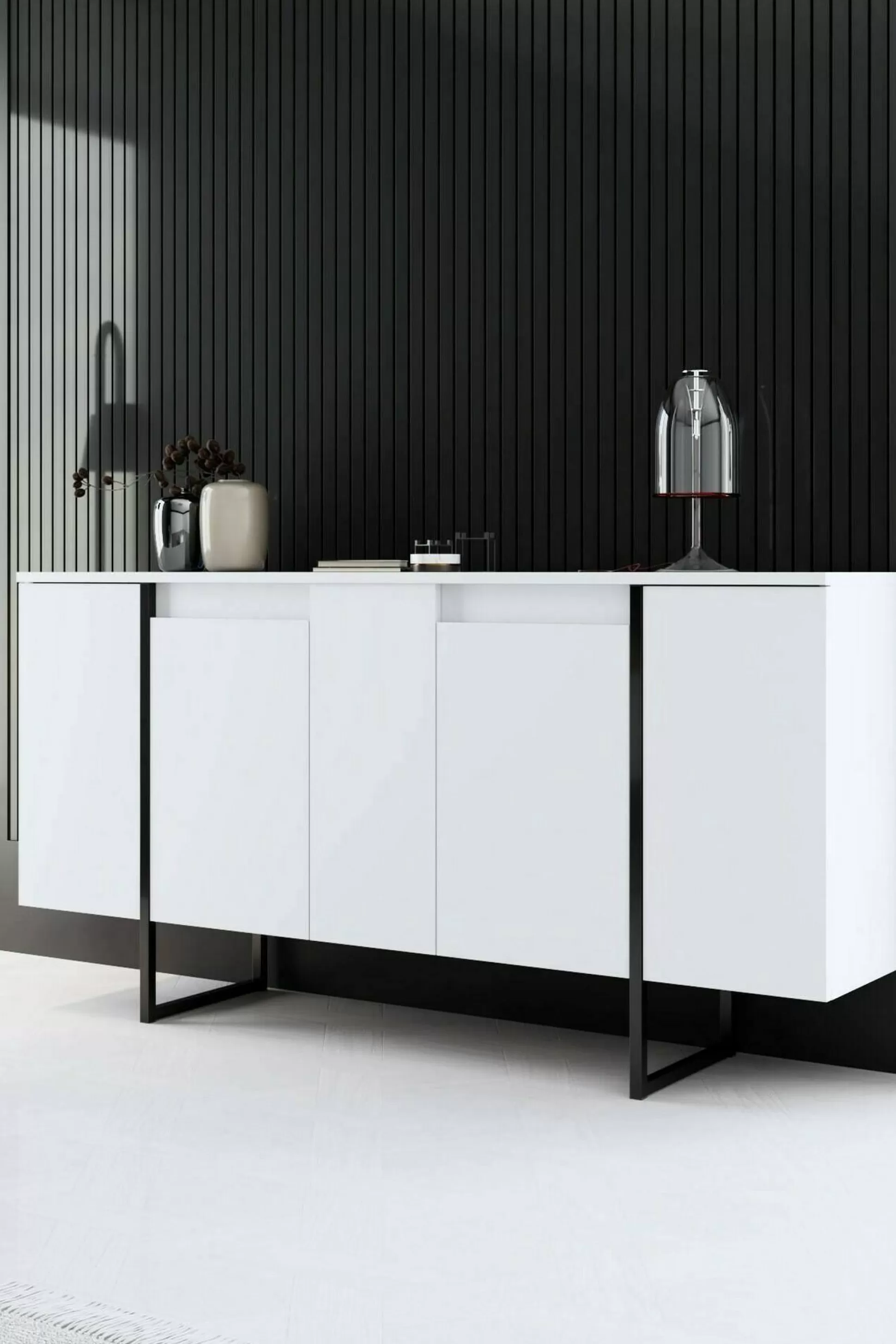 Dmora Credenze<Credenza Arta, 160x35h80 cm, Bianco e Nero