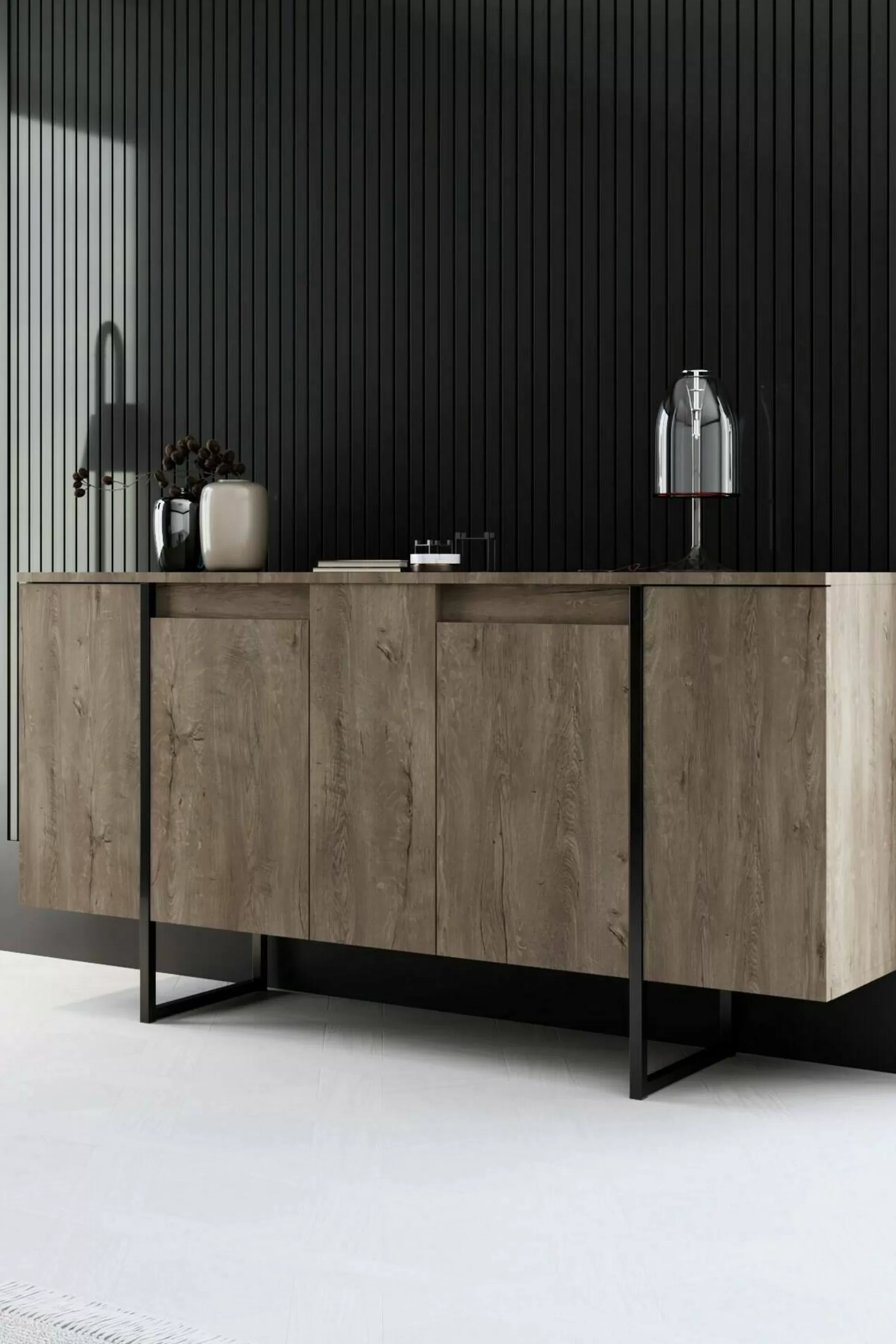 Dmora Credenze<Credenza Arta, 160x35h80 cm, Noce e Nero