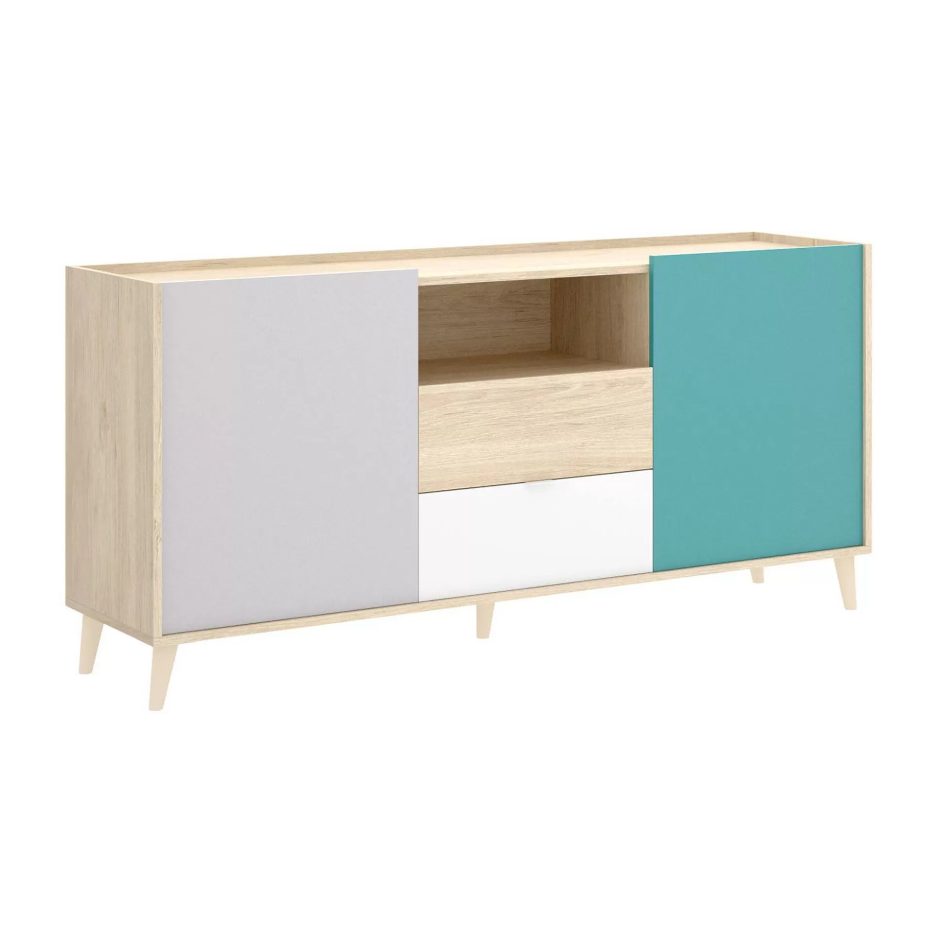 Dmora Credenze<Credenza Asa, 155x43h75 cm, Bianco e Rovere
