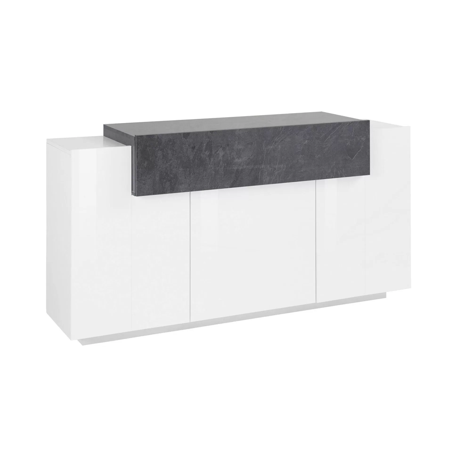 Dmora Credenze<Credenza Aschly, cm 160x45h86, Bianco lucido e Ardesia