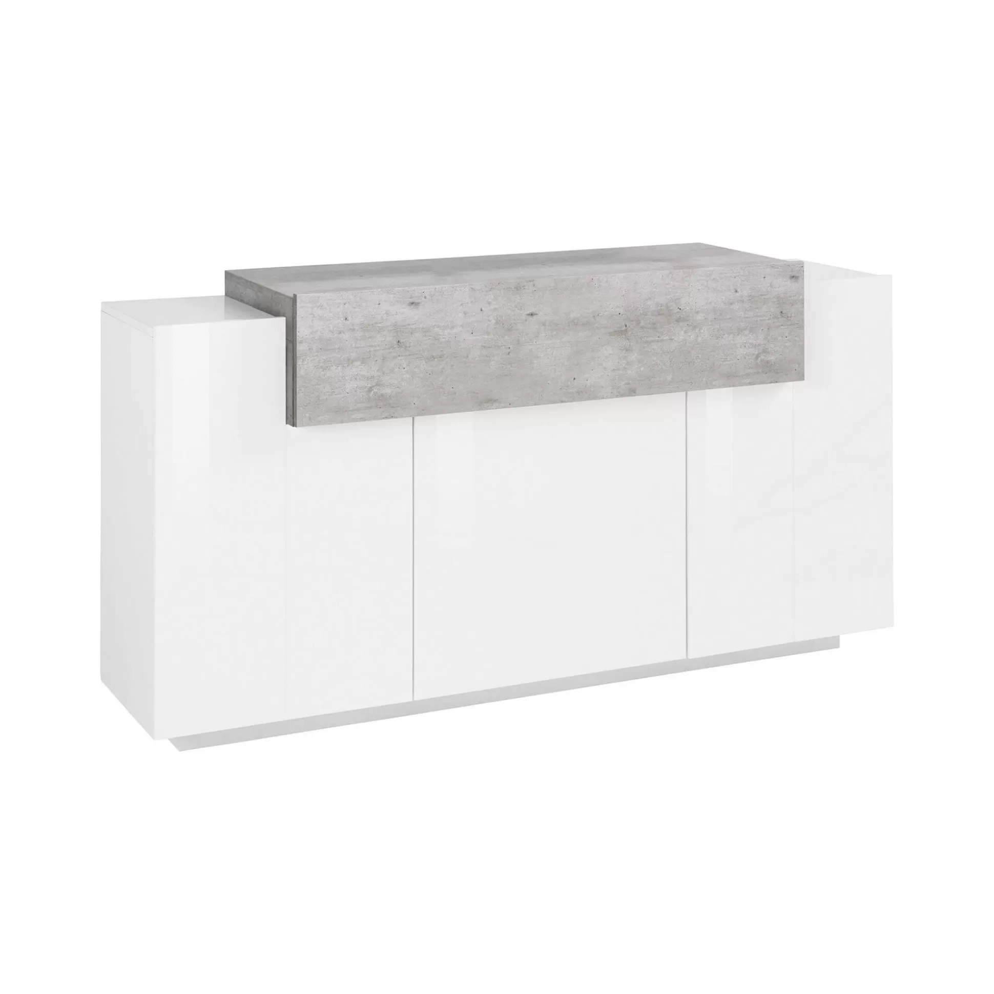 Dmora Credenze<Credenza Aschly, cm 160x45h86, Bianco lucido e Cemento