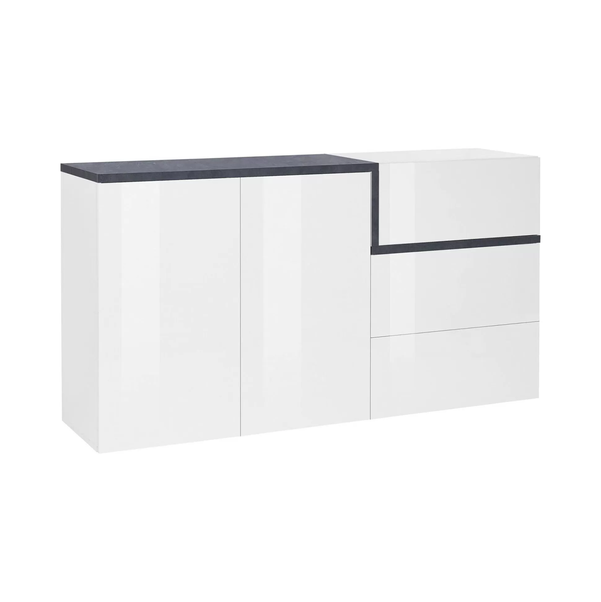 Dmora Credenze<Credenza Asgard, cm 150x40h80, Bianco lucido e Ardesia